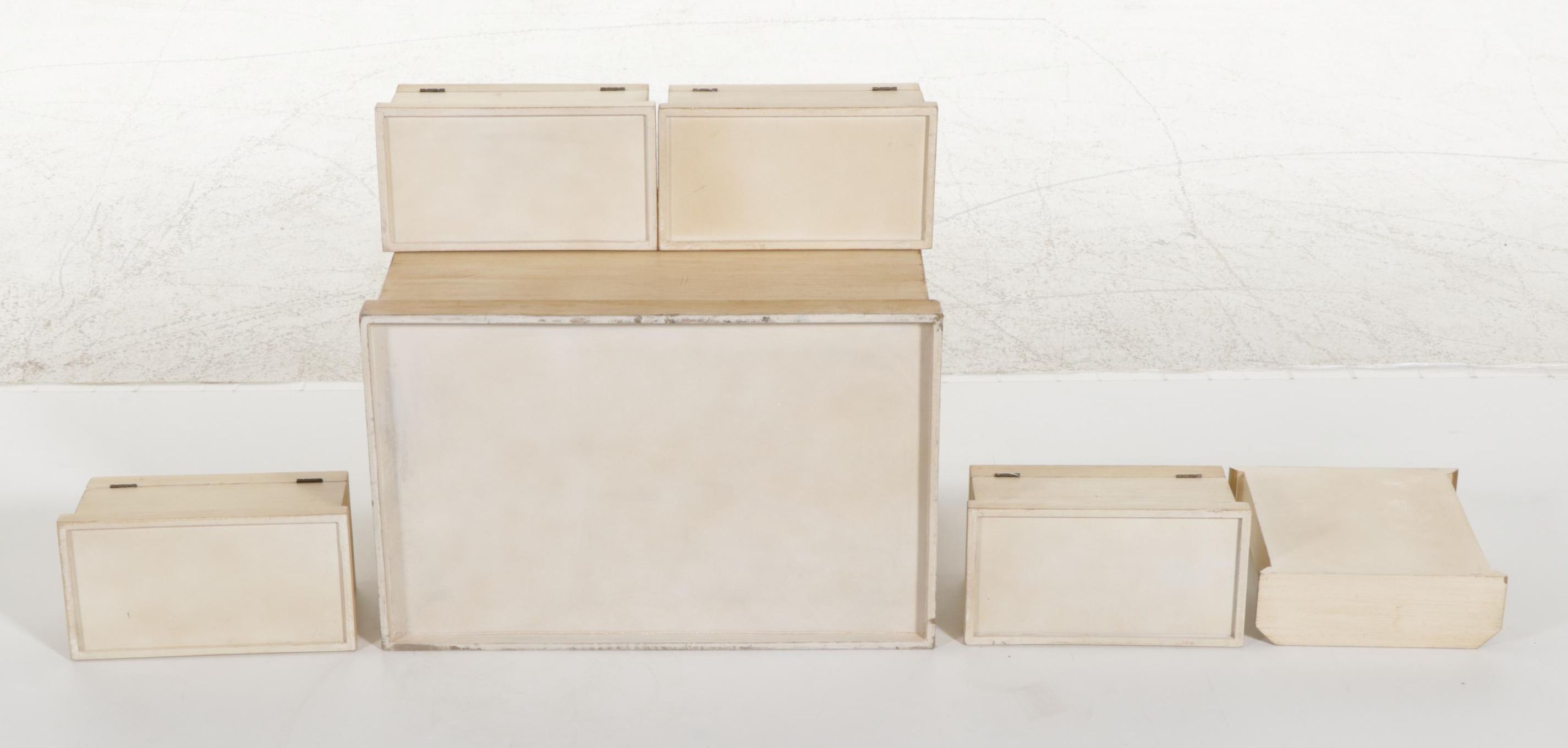 Hand-Decorated Chest, Desk Clock and Three Vanity Boxes, 21st Century