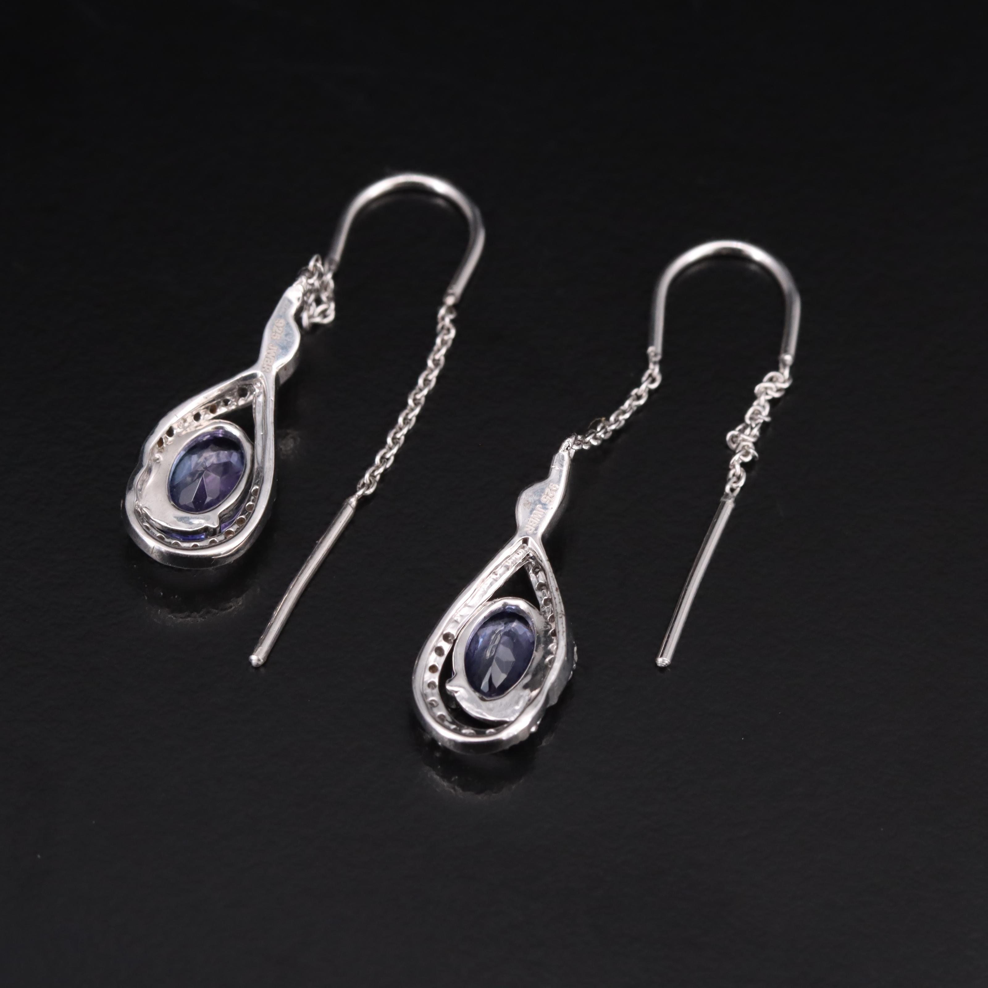 Sterling Tanzanite and Sapphire Earrings