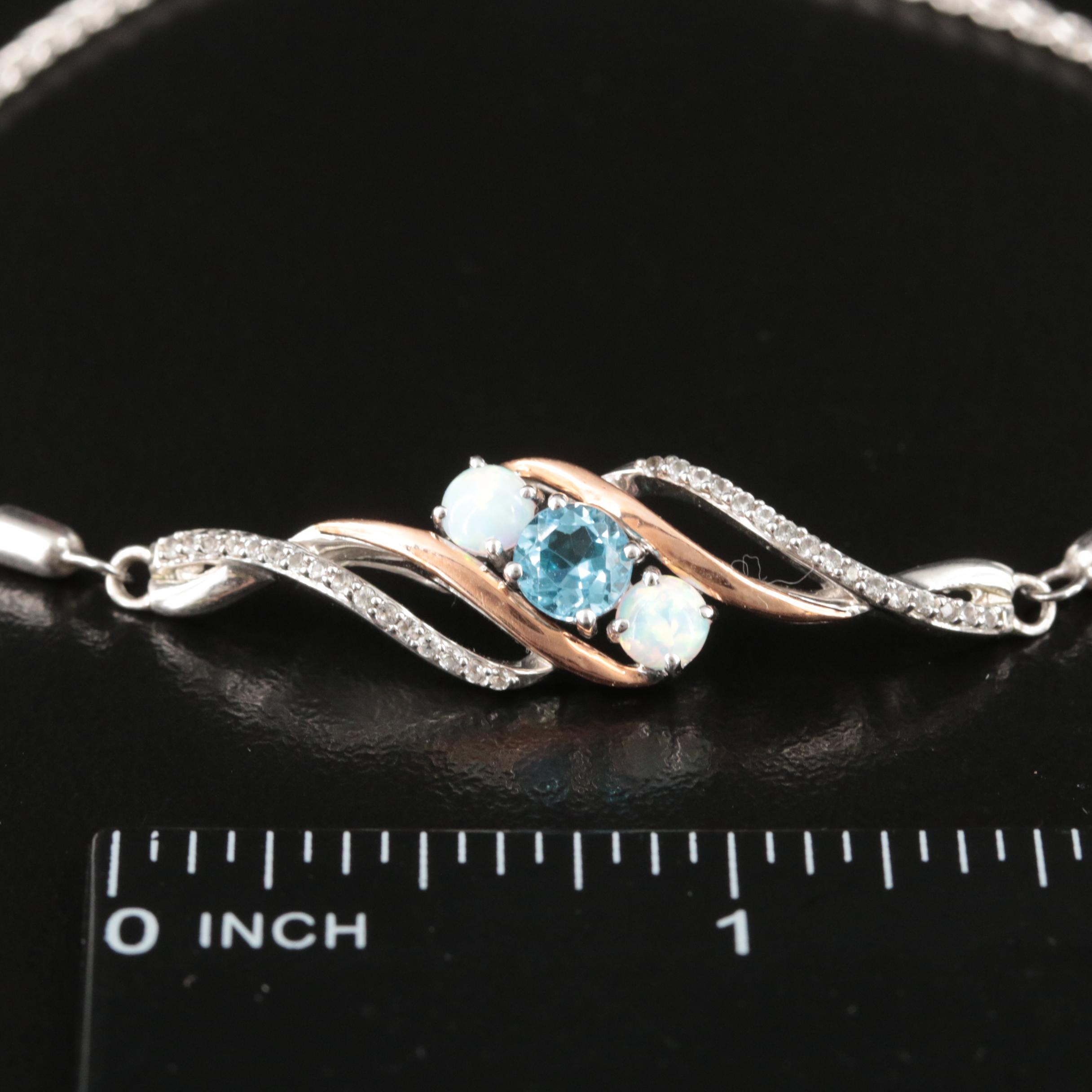 Sterling Topaz and Opal Bolo Bracelet with 10 KT Rose Gold Accents
