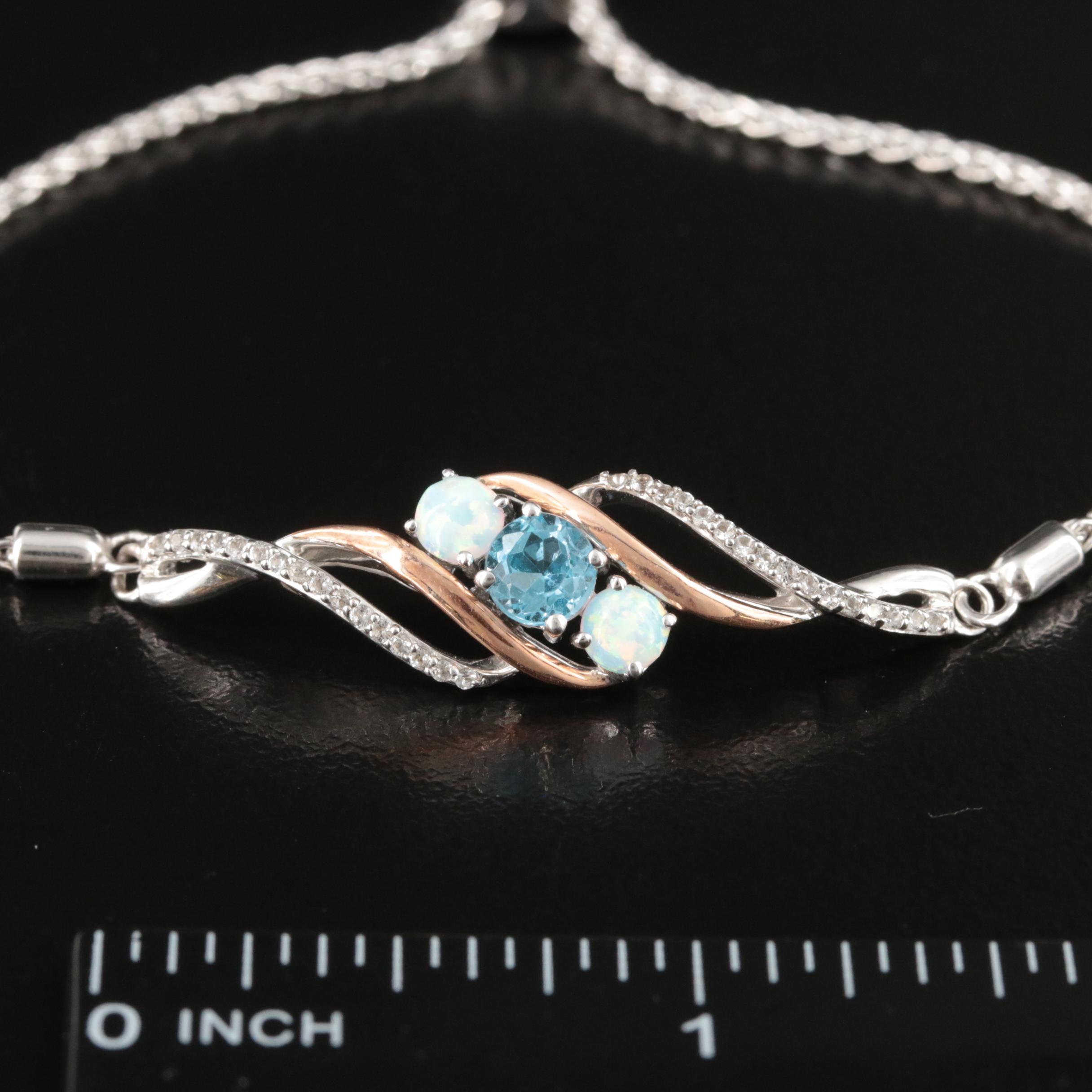 Sterling Topaz and Opal Bolo Bracelet with 10KT Rose Gold Accents