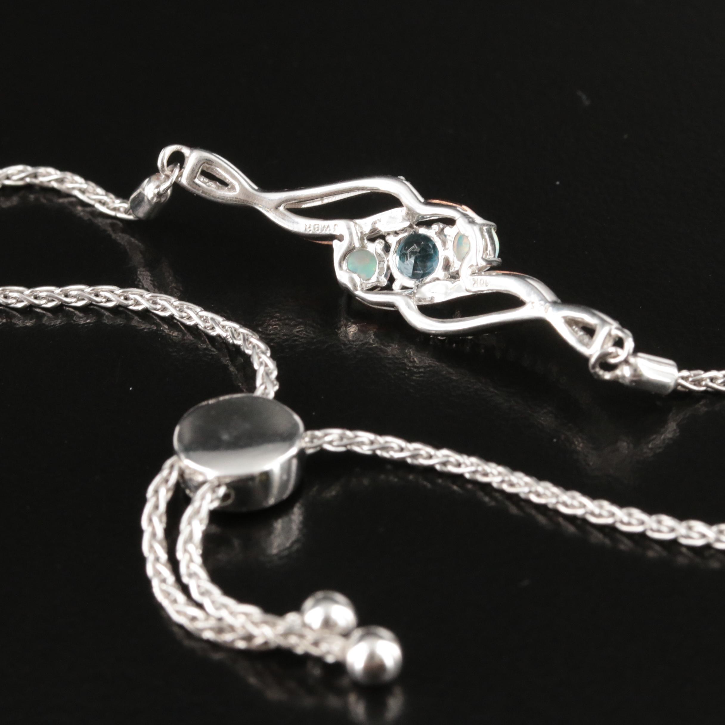 Sterling Topaz and Opal Bolo Bracelet with 10KT Rose Gold Accents