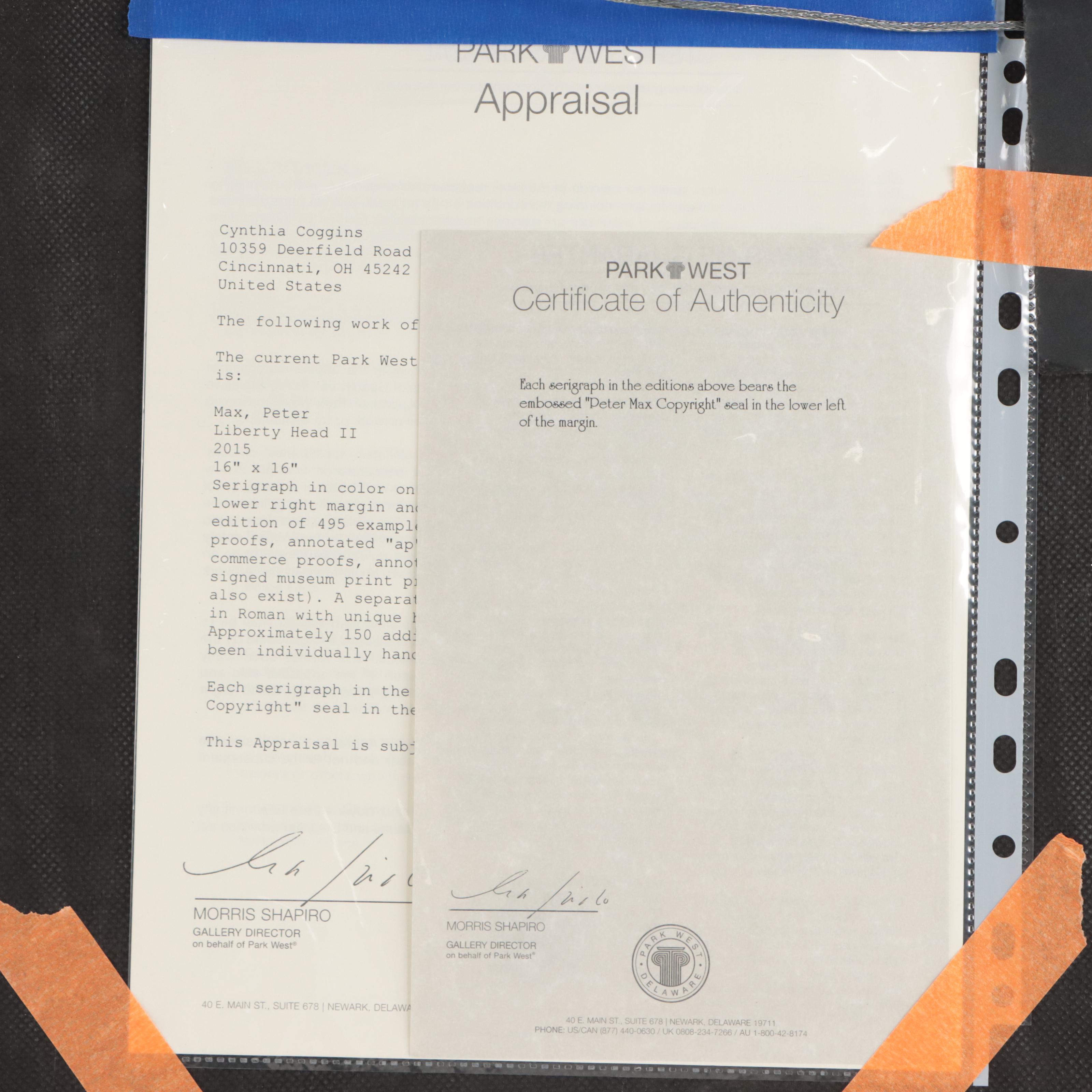 Peter Max Serigraph "Liberty Head II," 2015