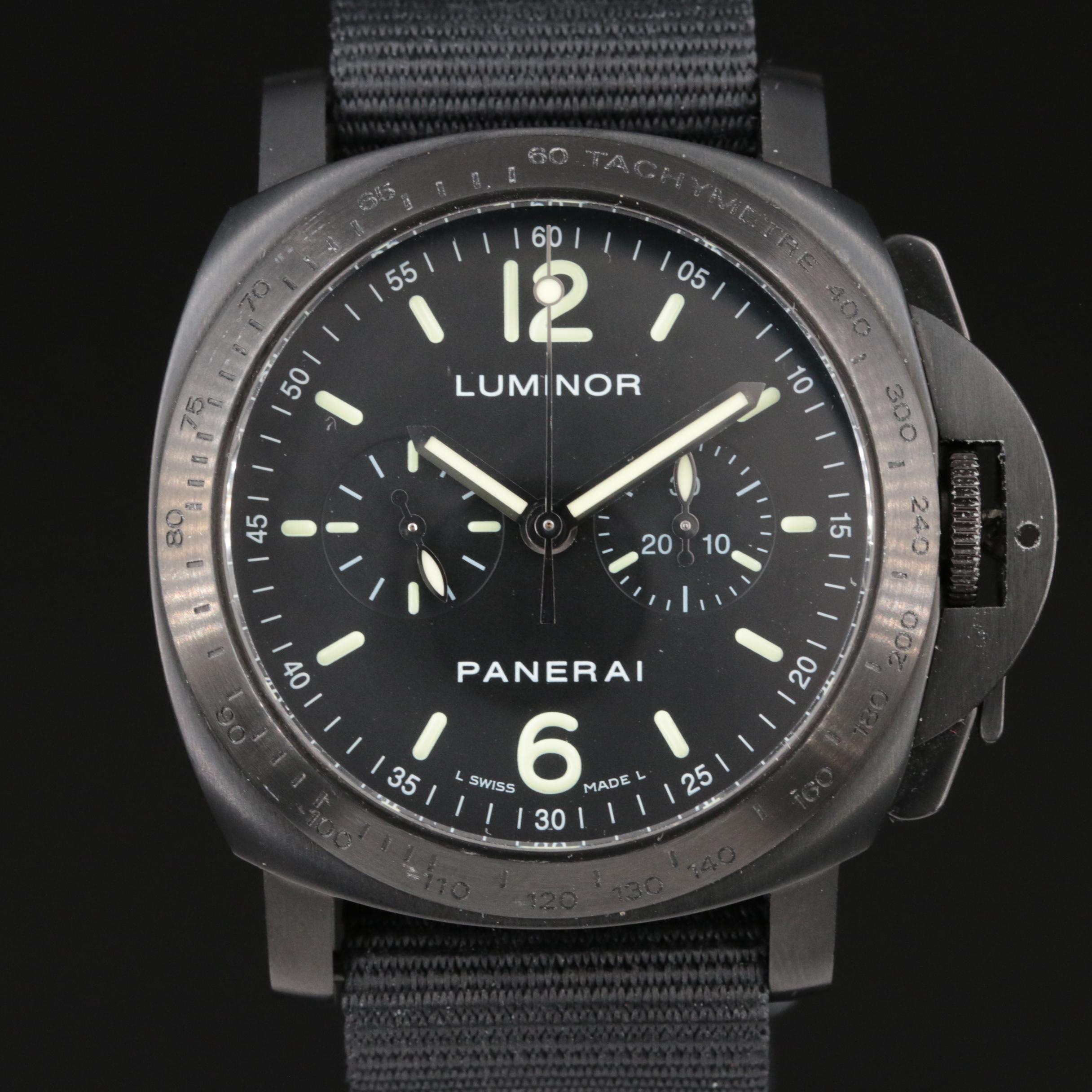 Panerai Luminor Chronograph 40mm PVD Steel Stem Wind Watch