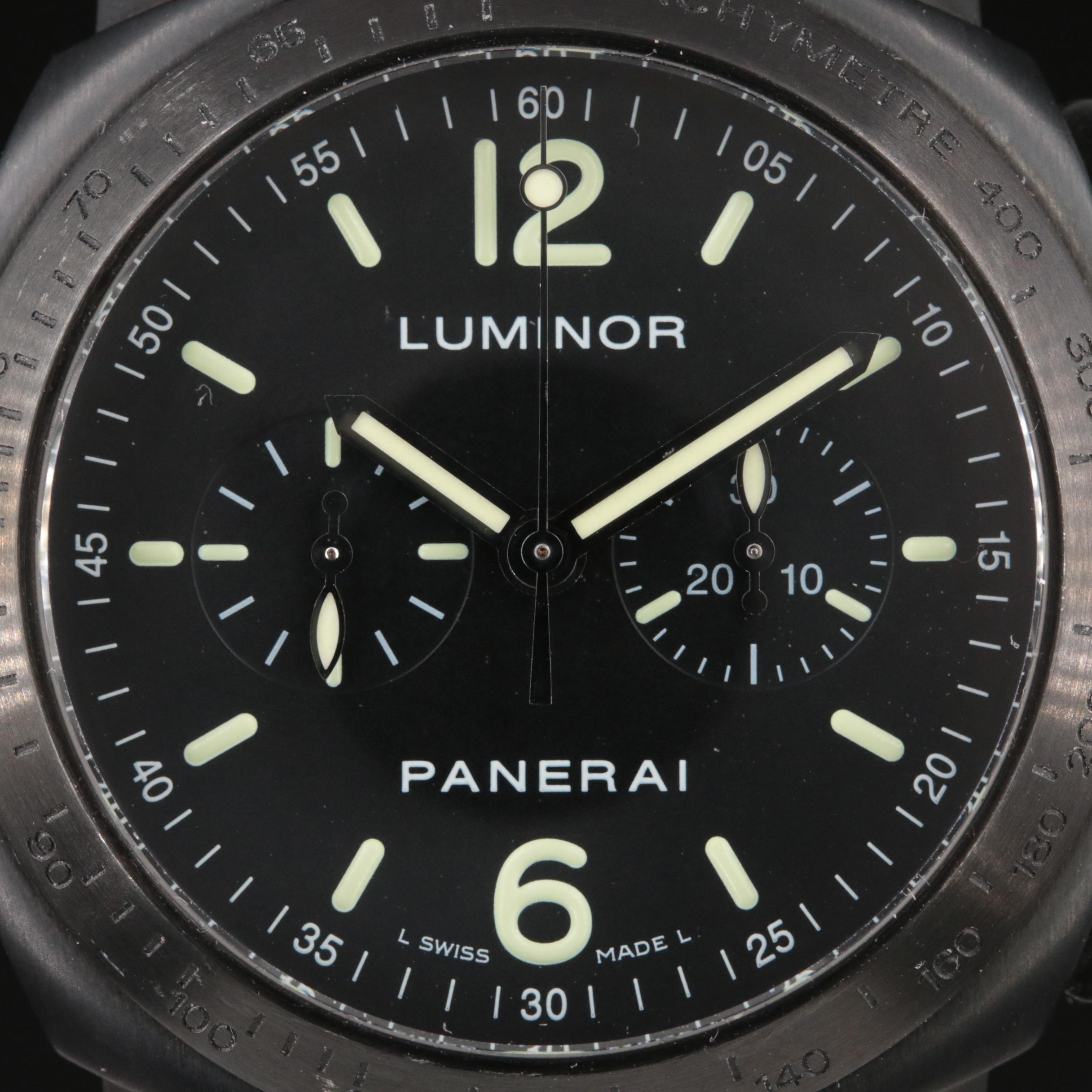 Panerai Luminor Chronograph 40mm PVD Steel Stem Wind Watch
