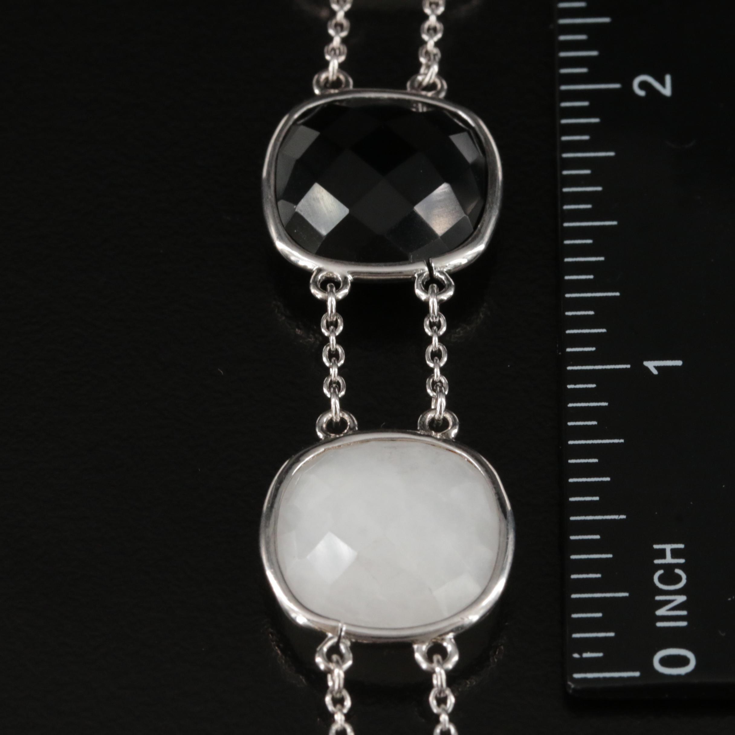 Sterling Black Onyx and Quartz Station Bracelet