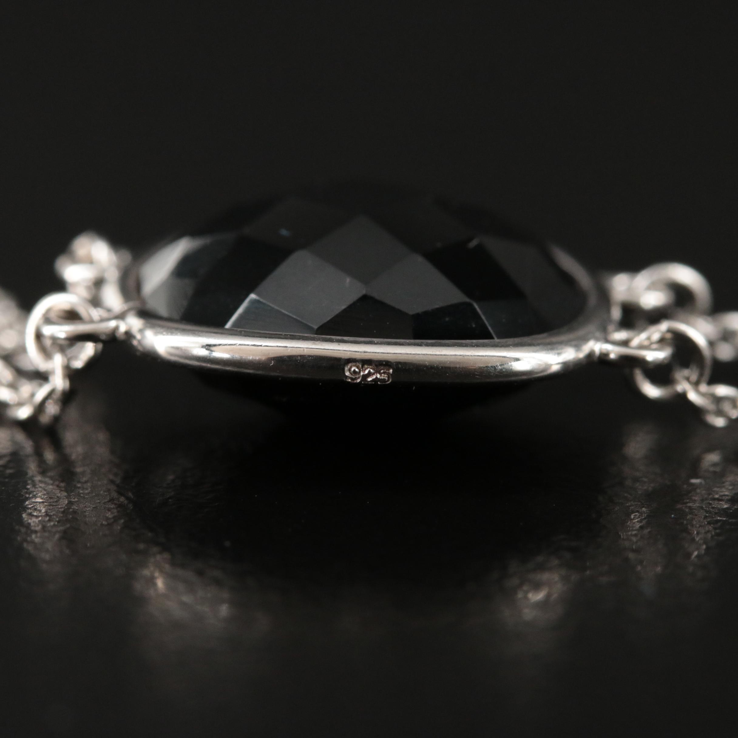 Sterling Black Onyx and Quartz Station Bracelet
