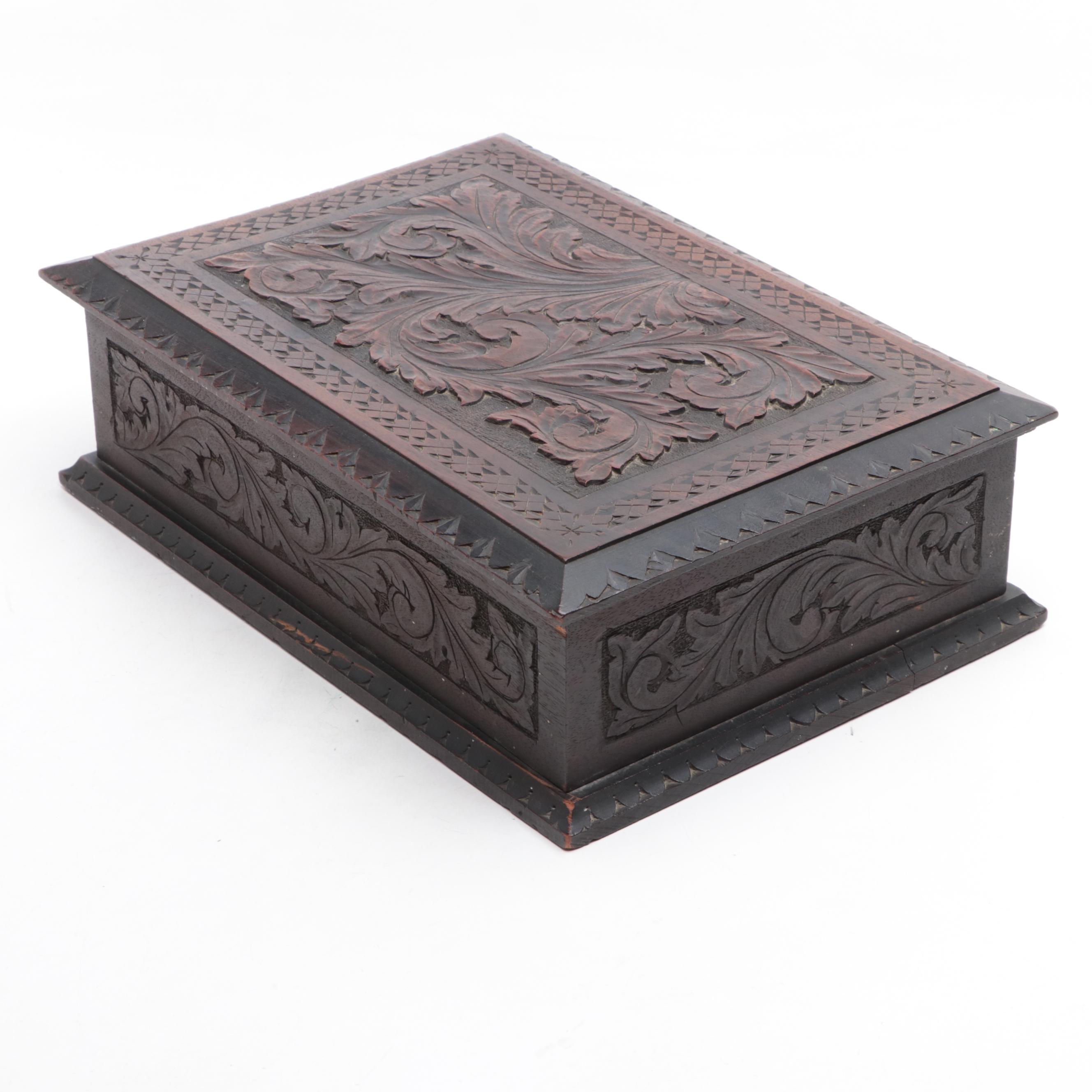 Victorian Art Carved Walnut Box, Late 19th Century