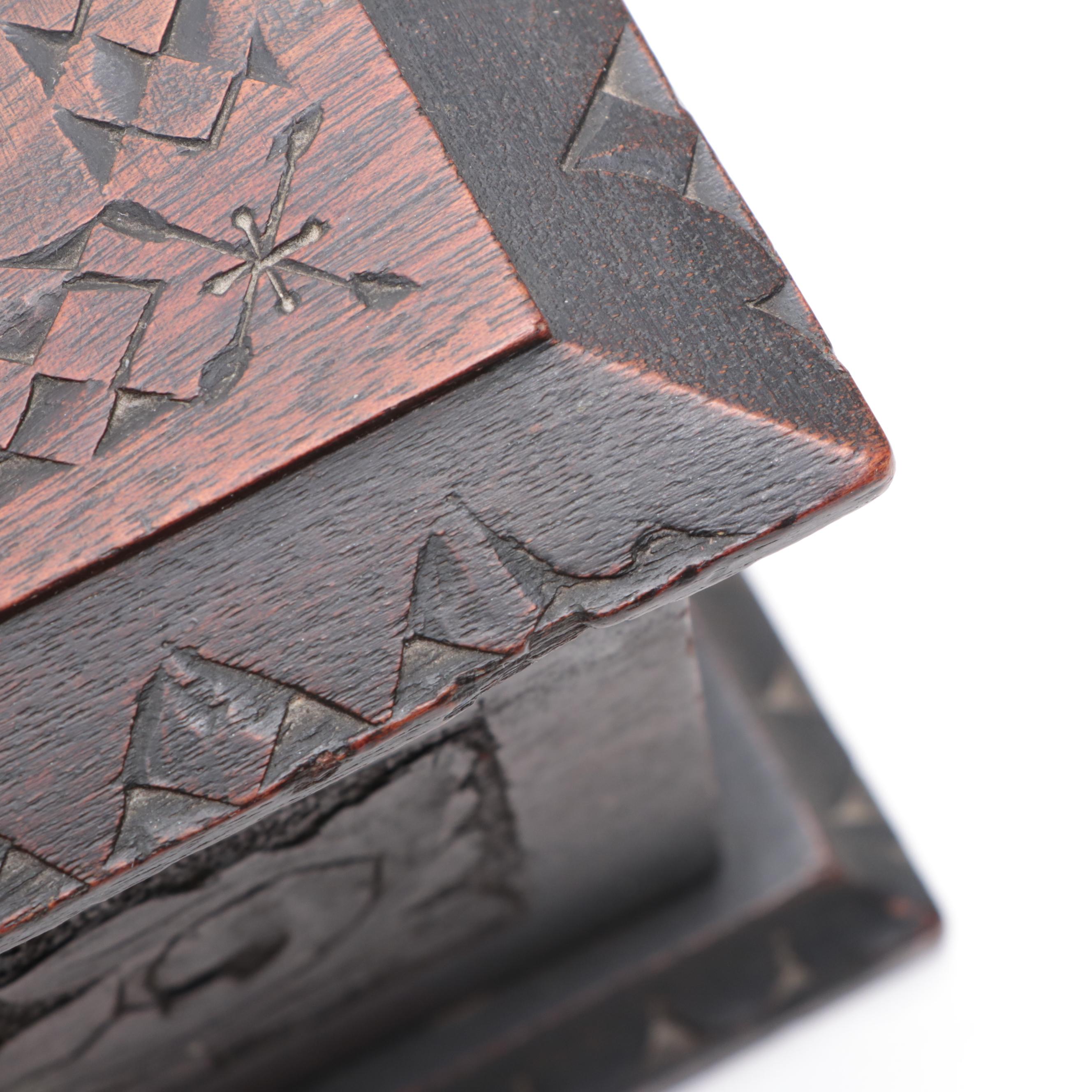 Victorian Art Carved Walnut Box, Late 19th Century