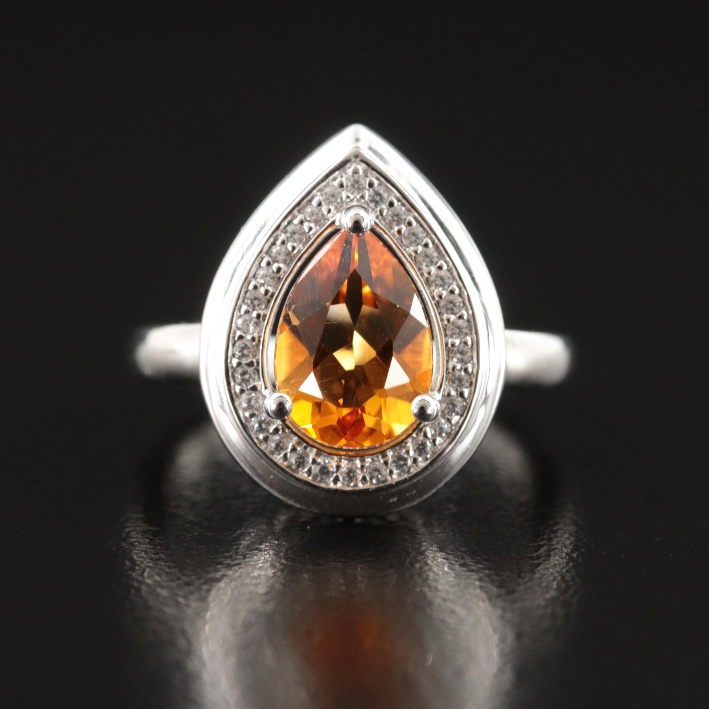 Sterling Citrine and White Sapphire Ring