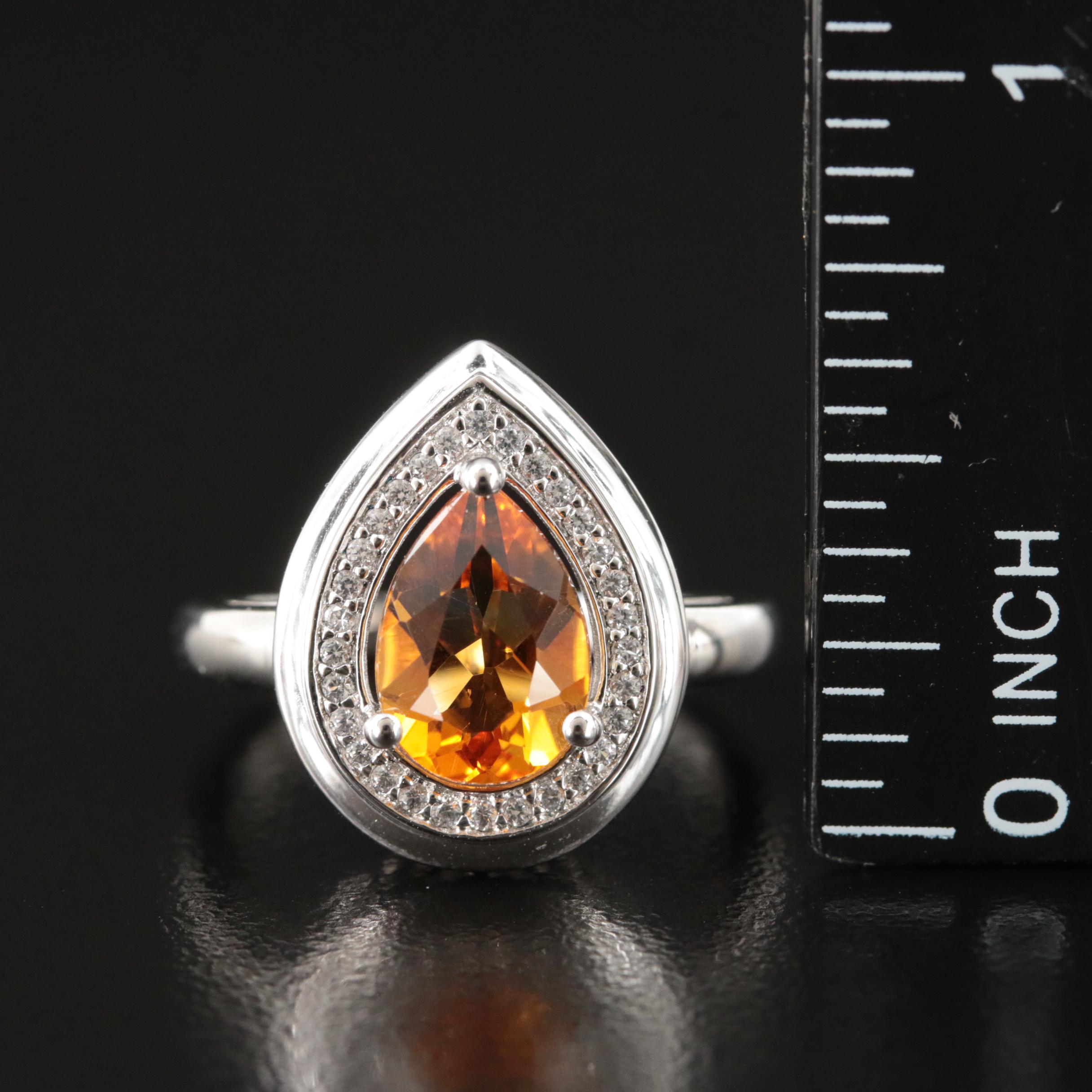 Sterling Citrine and White Sapphire Ring