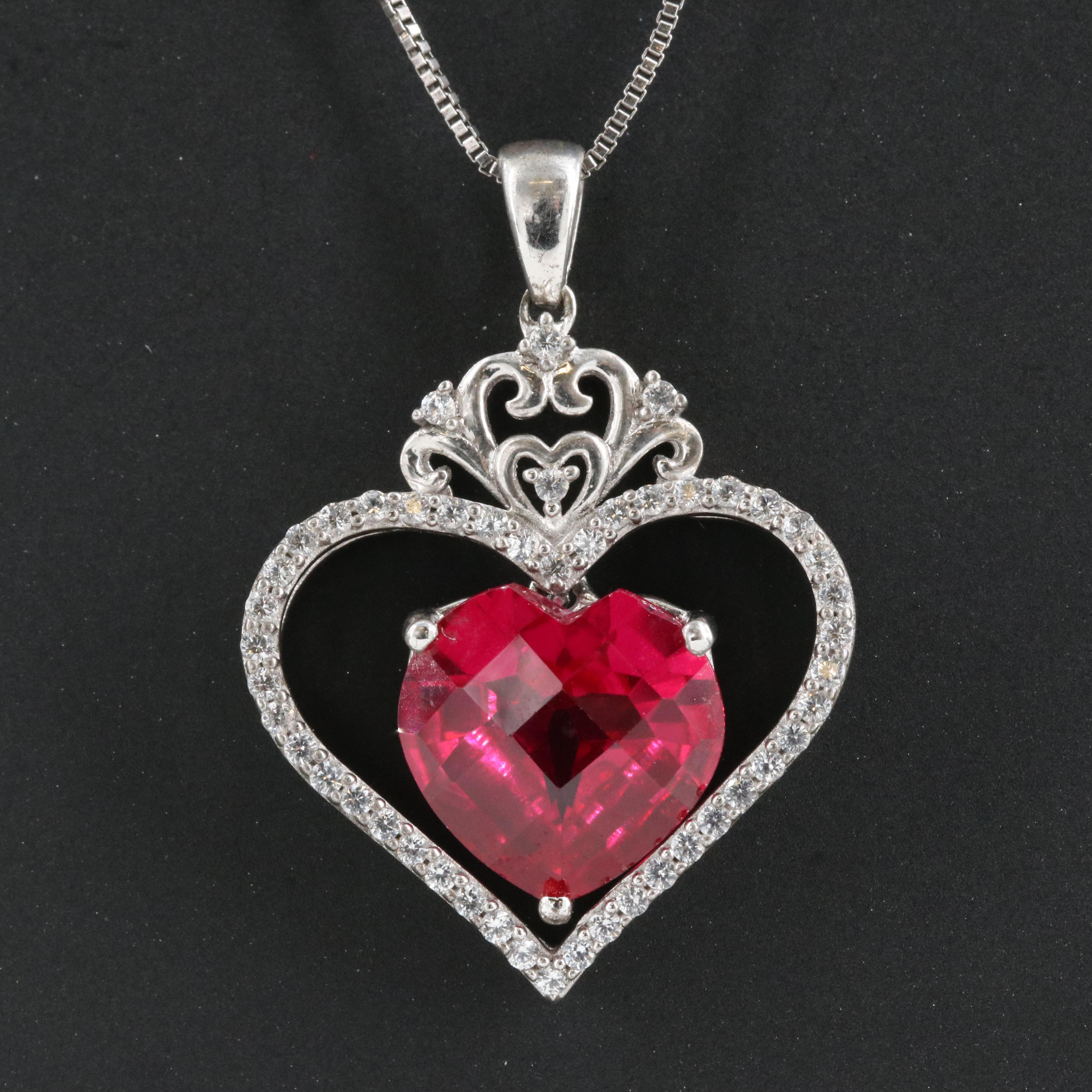 Sterling Ruby and White Sapphire Heart Necklace
