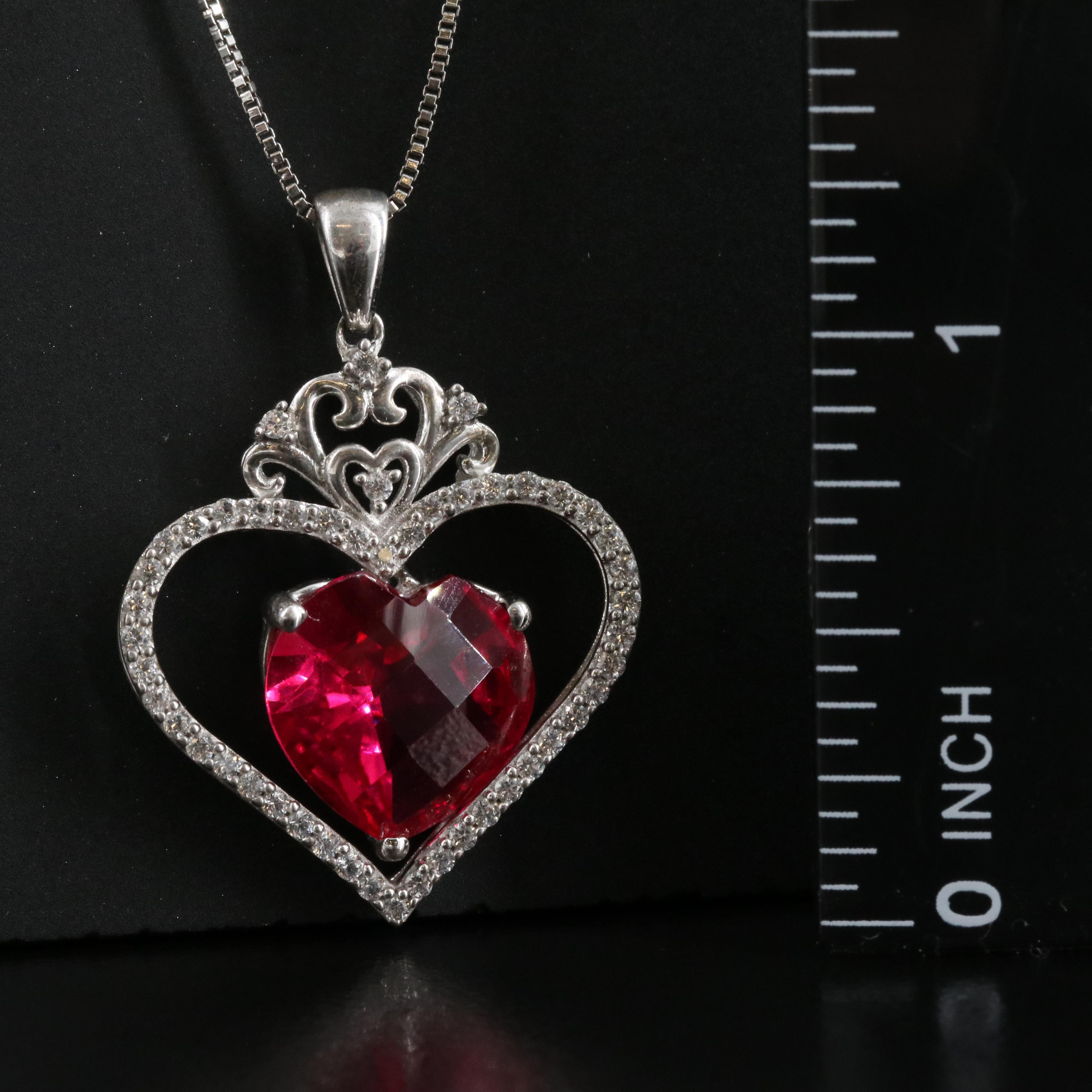 Sterling Ruby and White Sapphire Heart Necklace