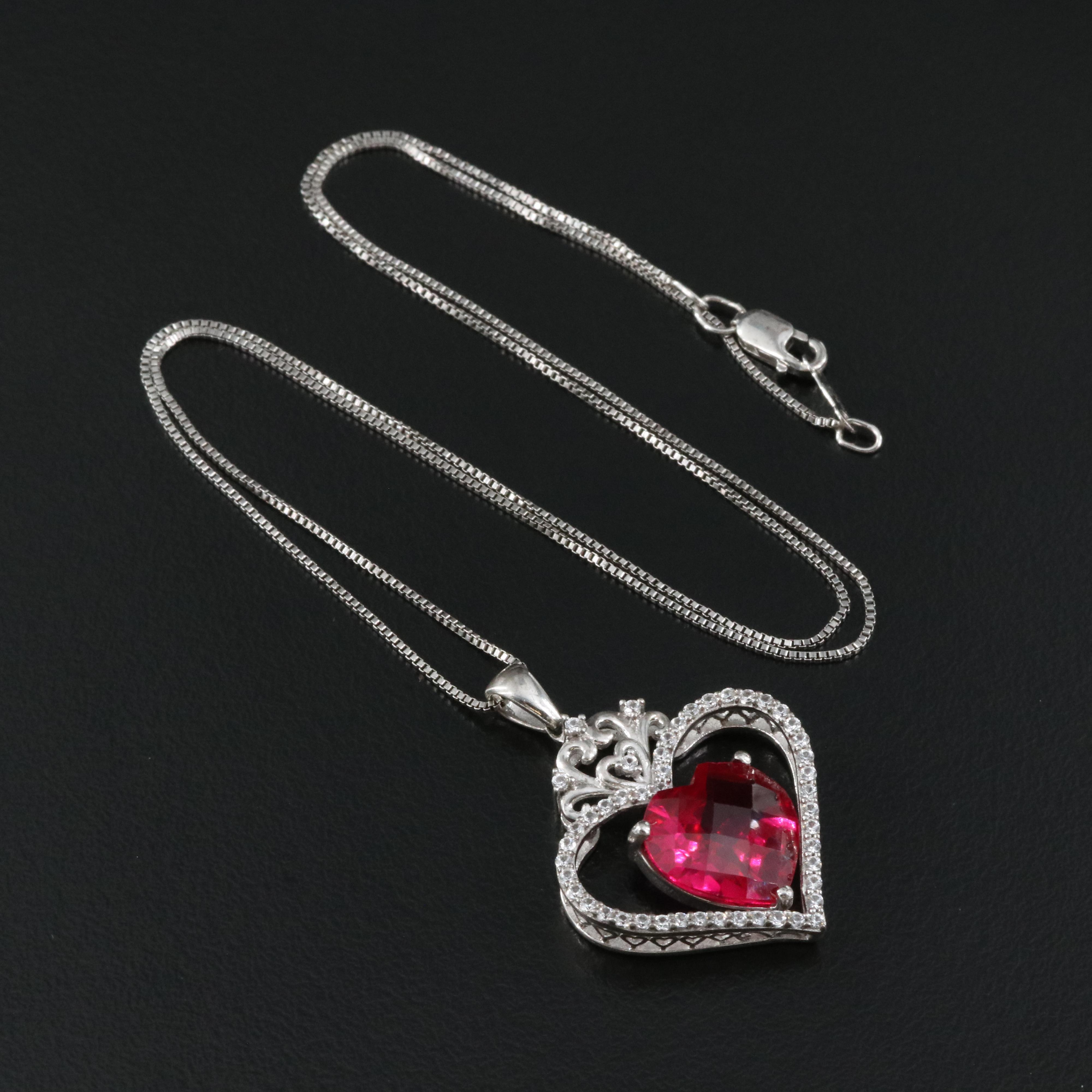 Sterling Ruby and White Sapphire Heart Necklace