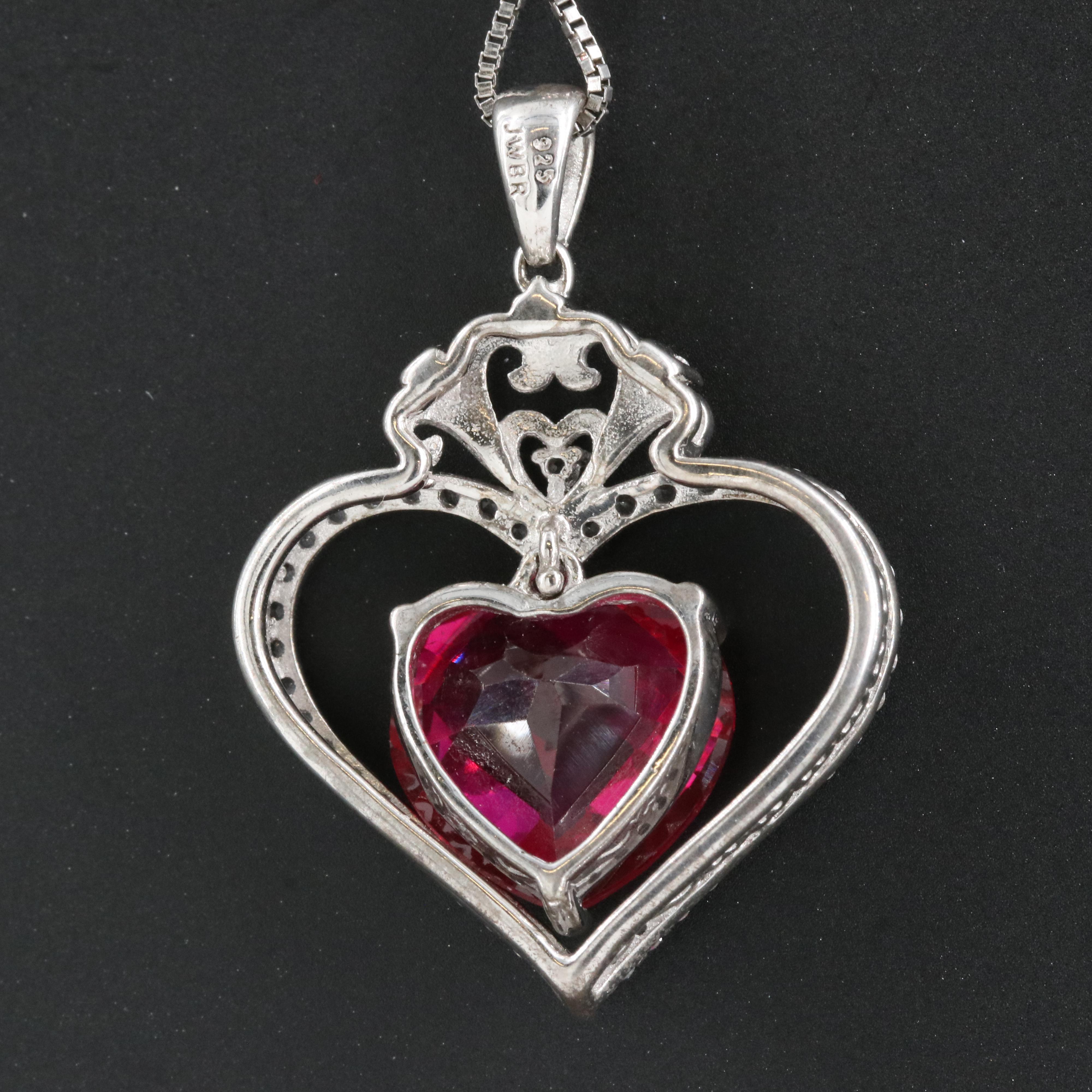 Sterling Ruby and White Sapphire Heart Necklace