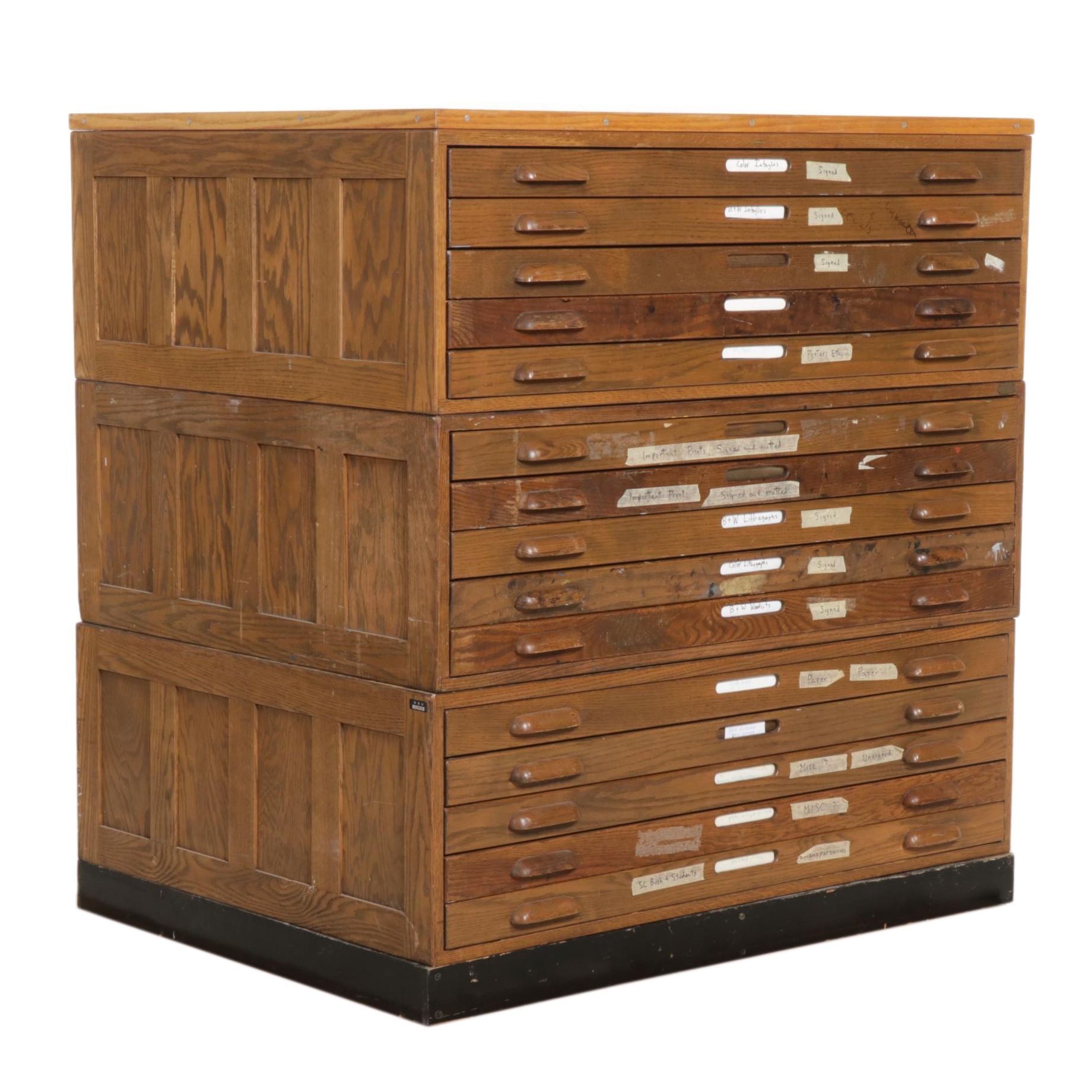 Hamilton Oak Three-Stack Flat File Cabinet, Mid-20th Century