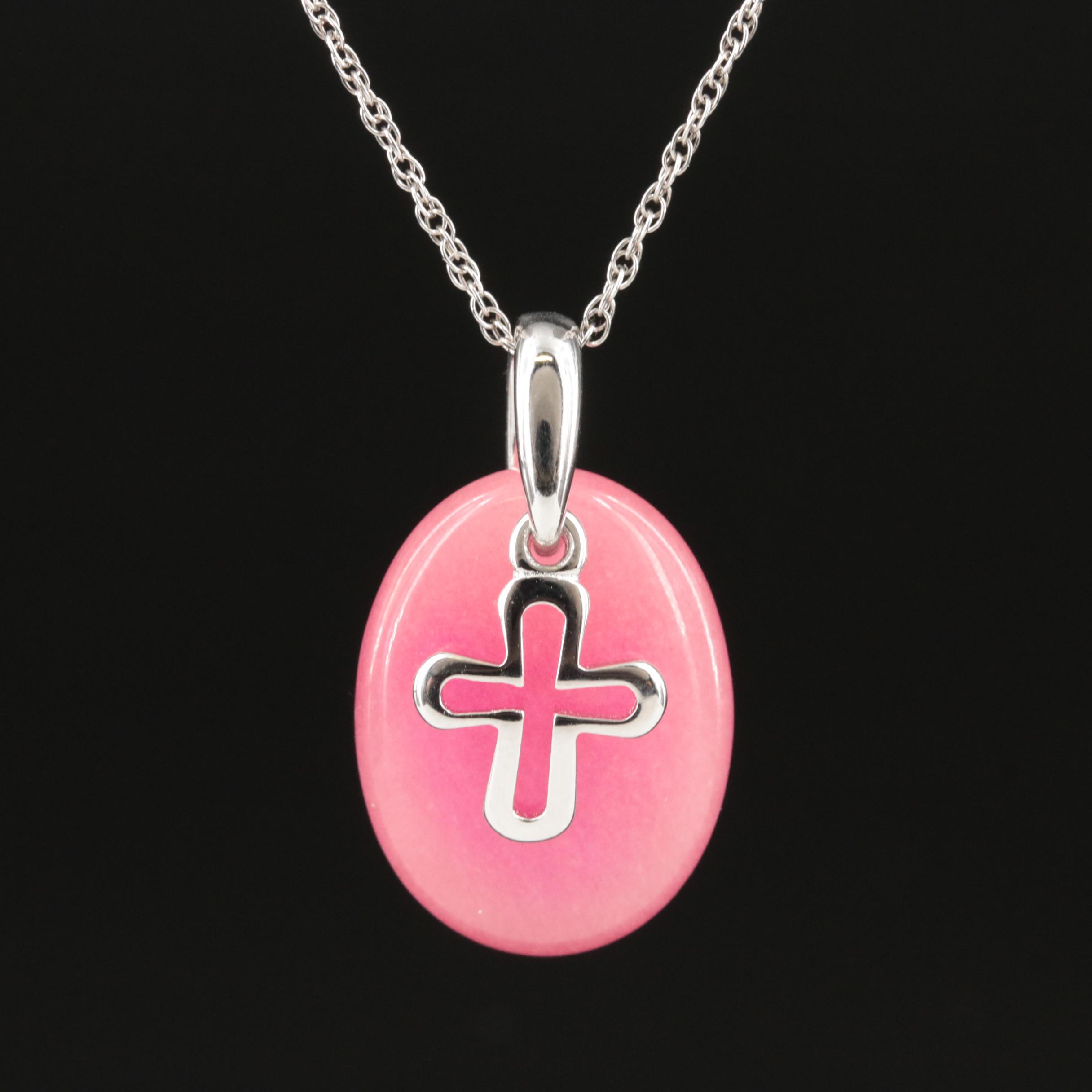 Sterling Quartz Cross Pendant Necklace