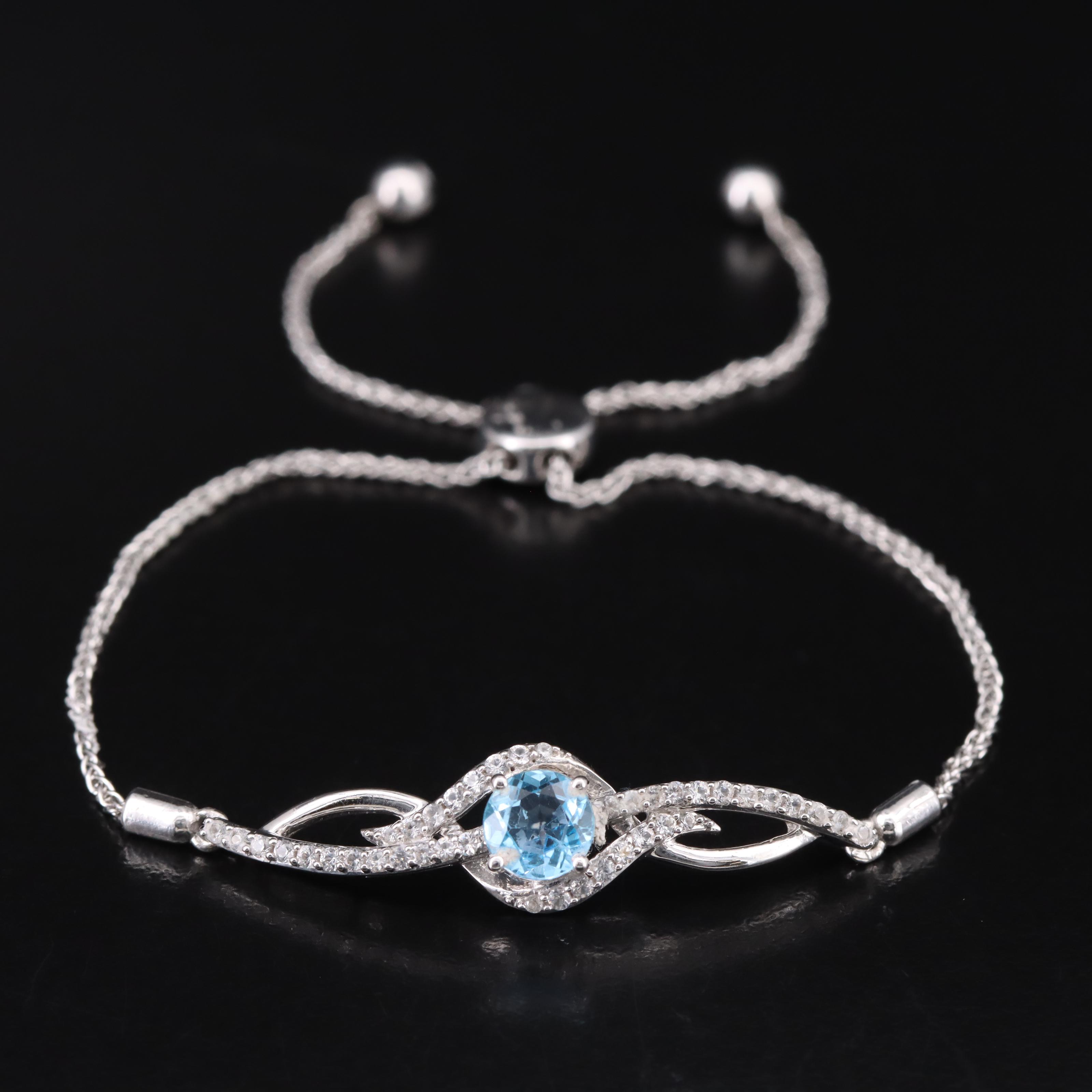 Sterling Swiss Blue Topaz and Sapphire Bolo Bracelet