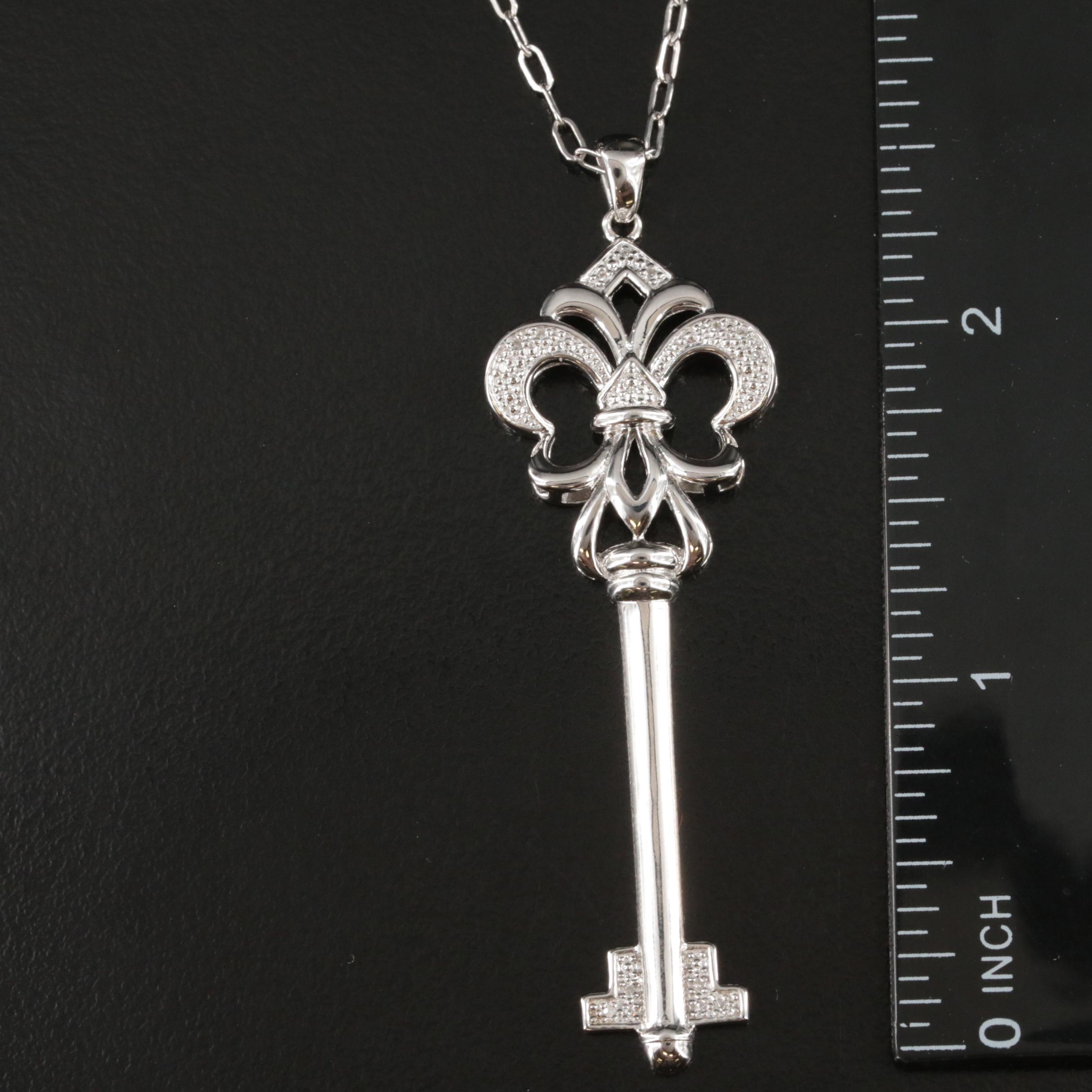 Sterling Diamond Fleur-de-Lis Key Necklace