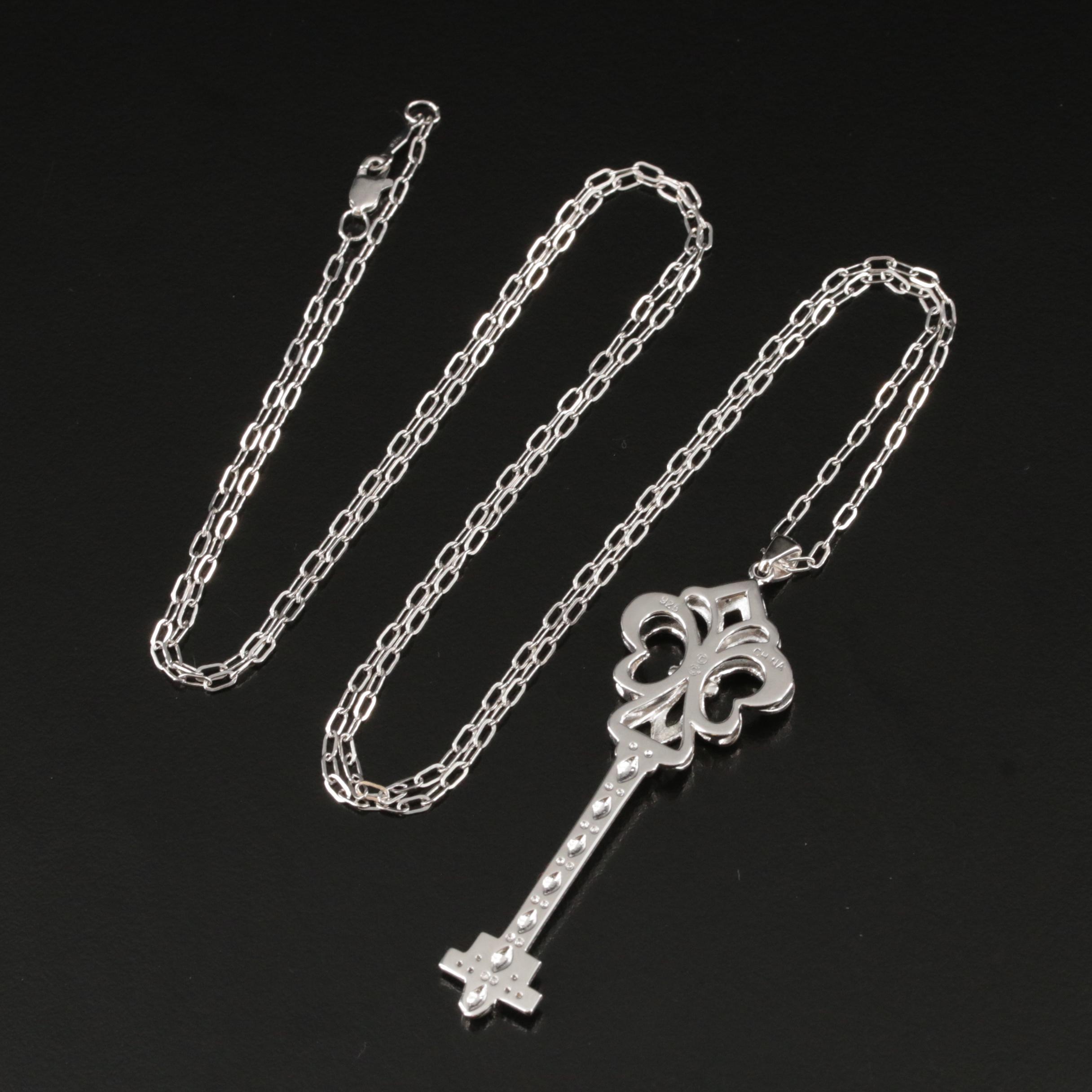 Sterling Diamond Fleur-de-Lis Key Necklace