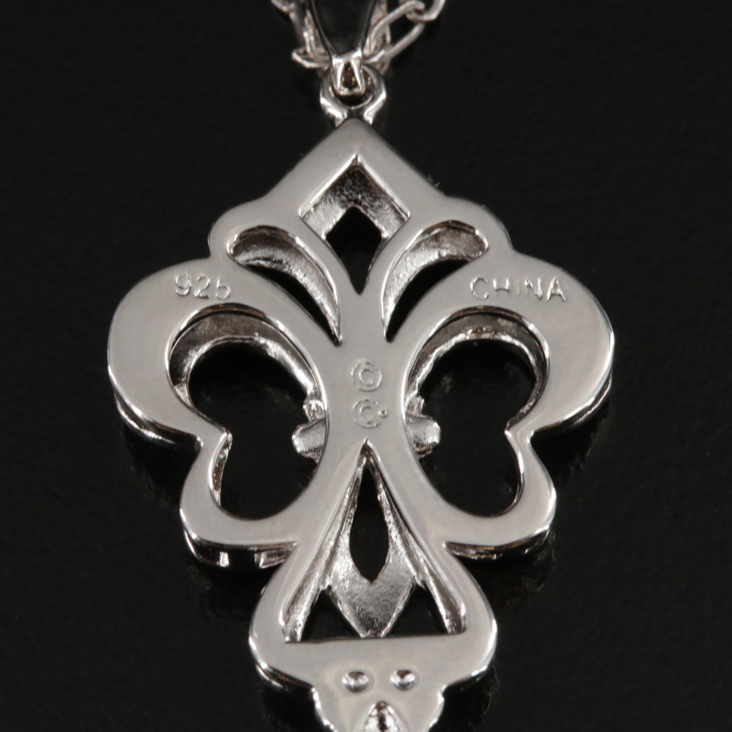 Sterling Diamond Fleur-de-Lis Key Necklace