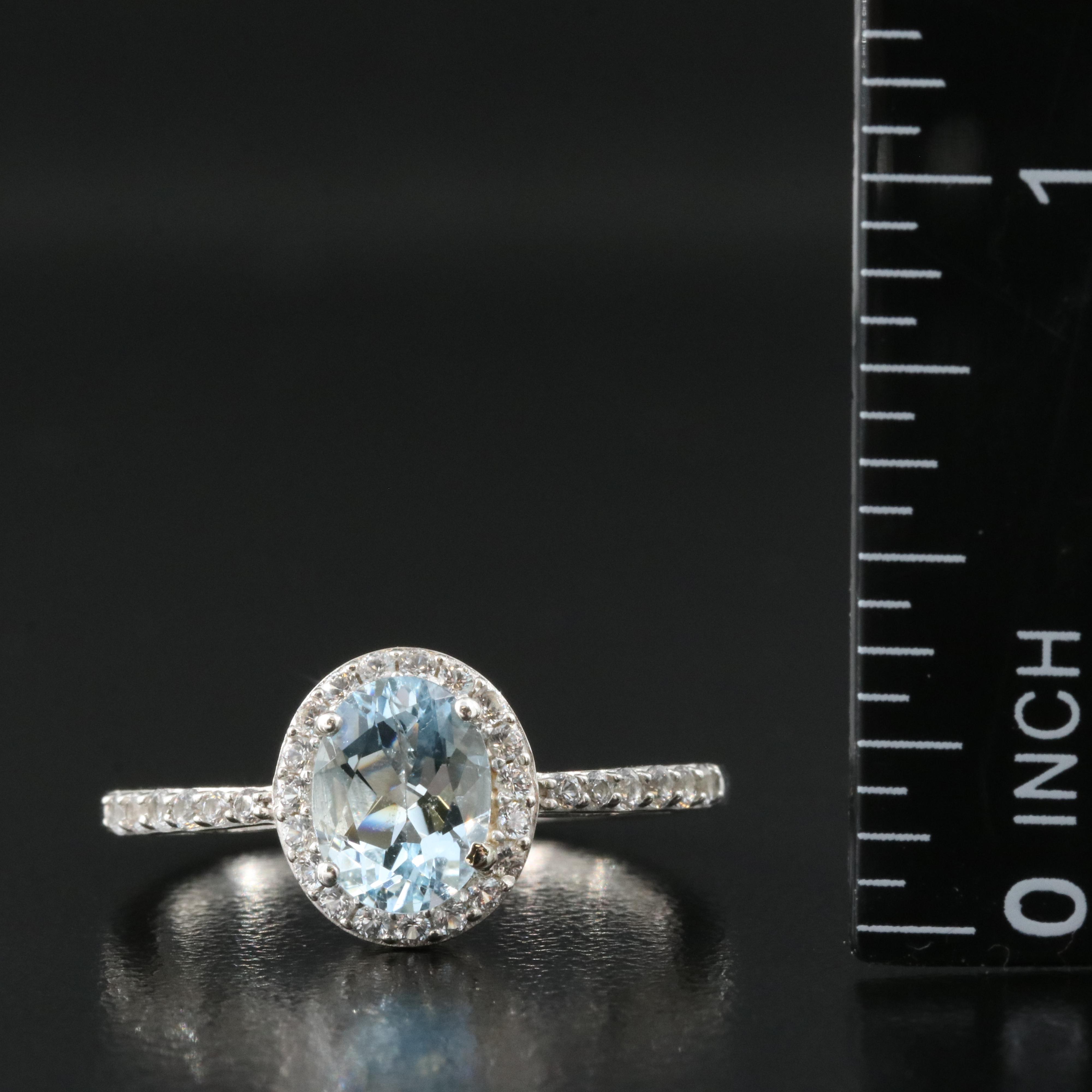 Sterling Aquamarine and White Sapphire Ring