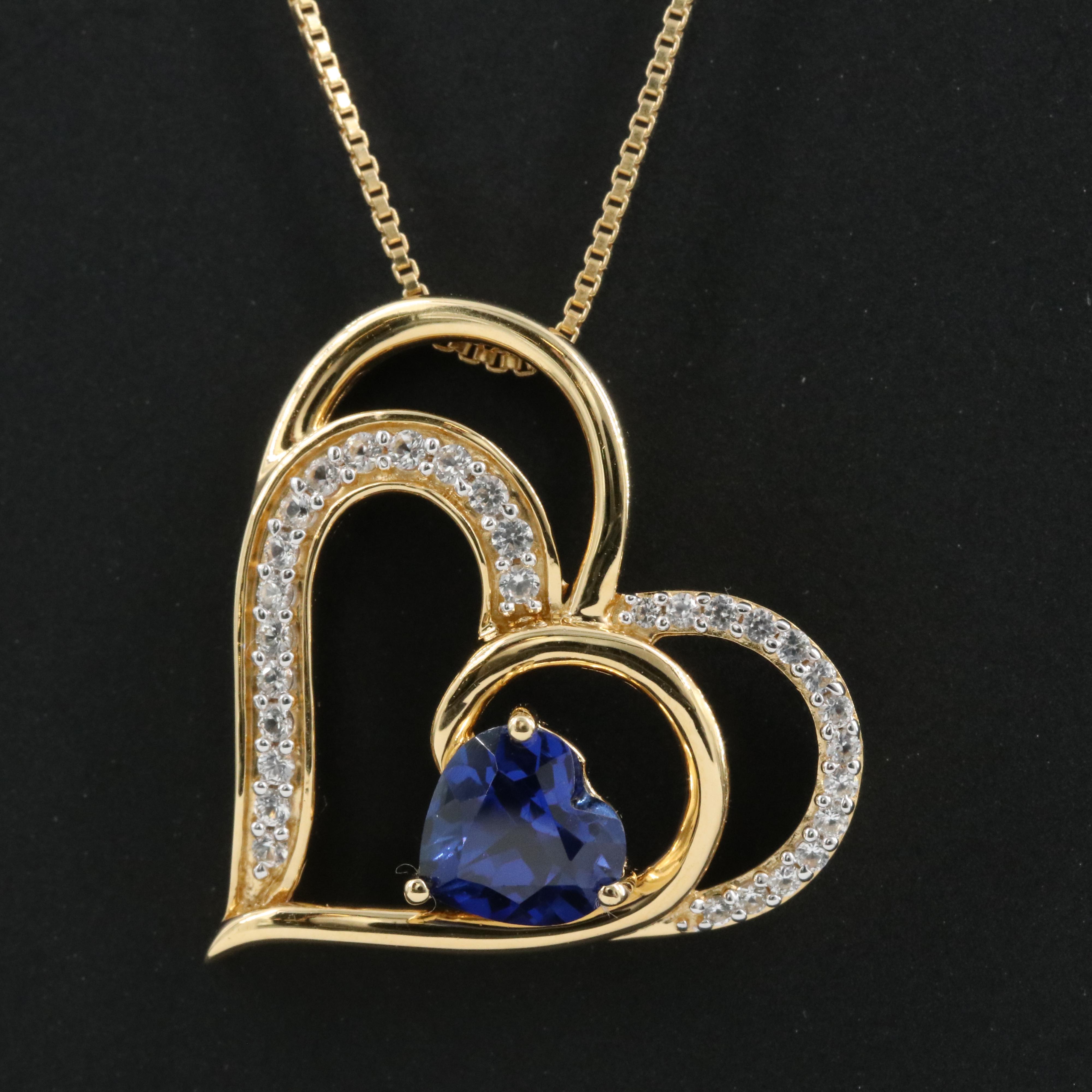 Sterling Blue and White Sapphire Heart Pendant Necklace