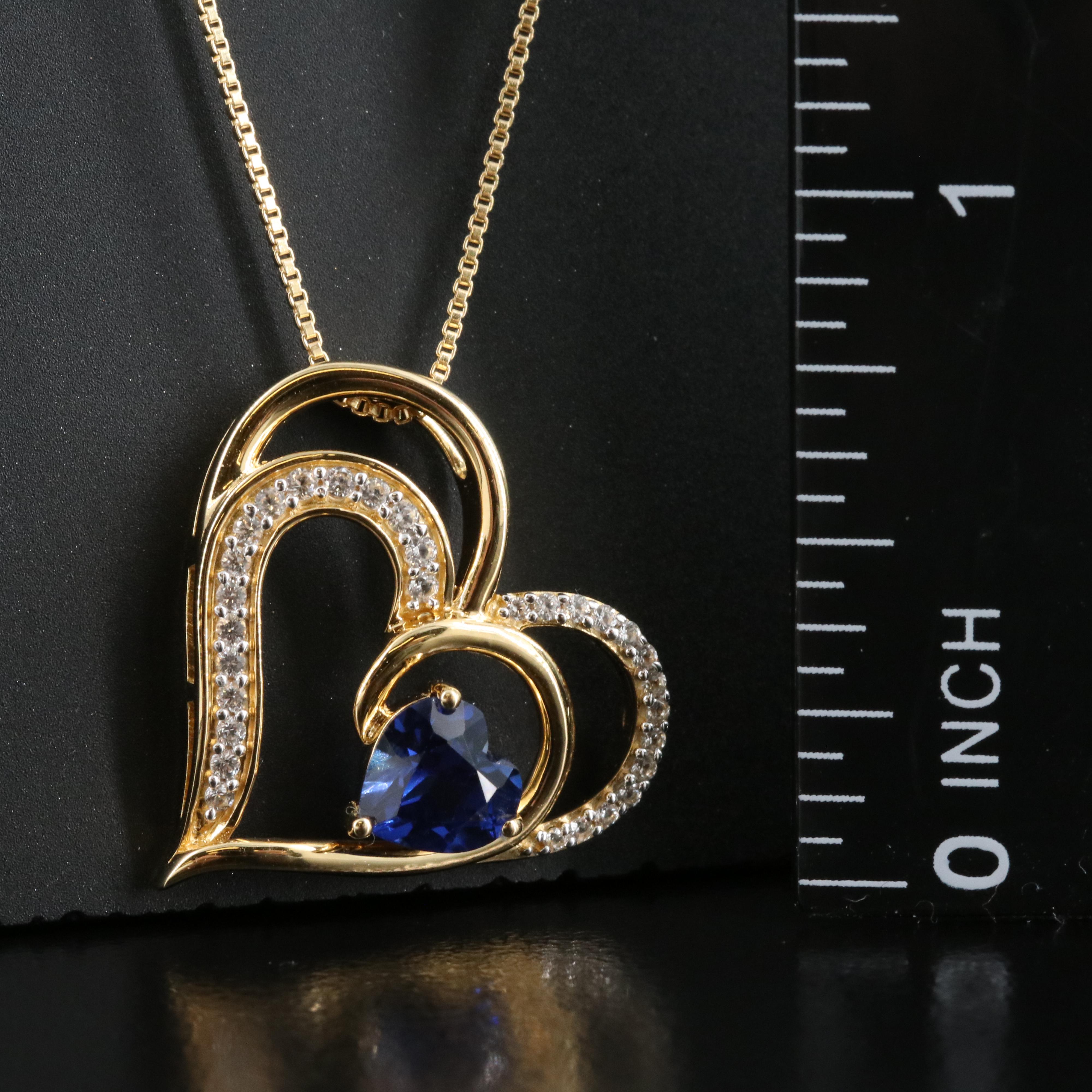 Sterling Blue and White Sapphire Heart Pendant Necklace