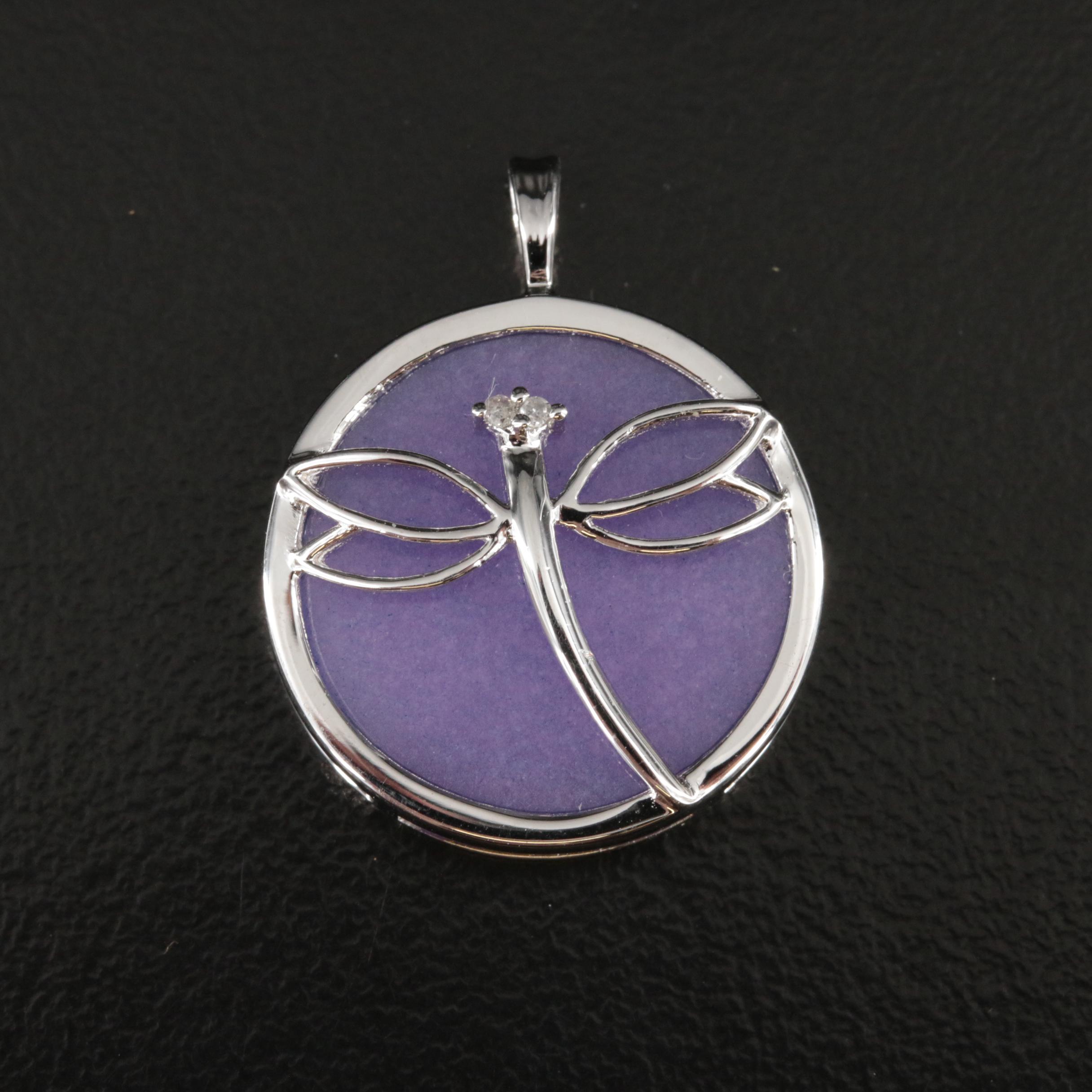 Sterling Quartz and Diamond Dragonfly Pendant