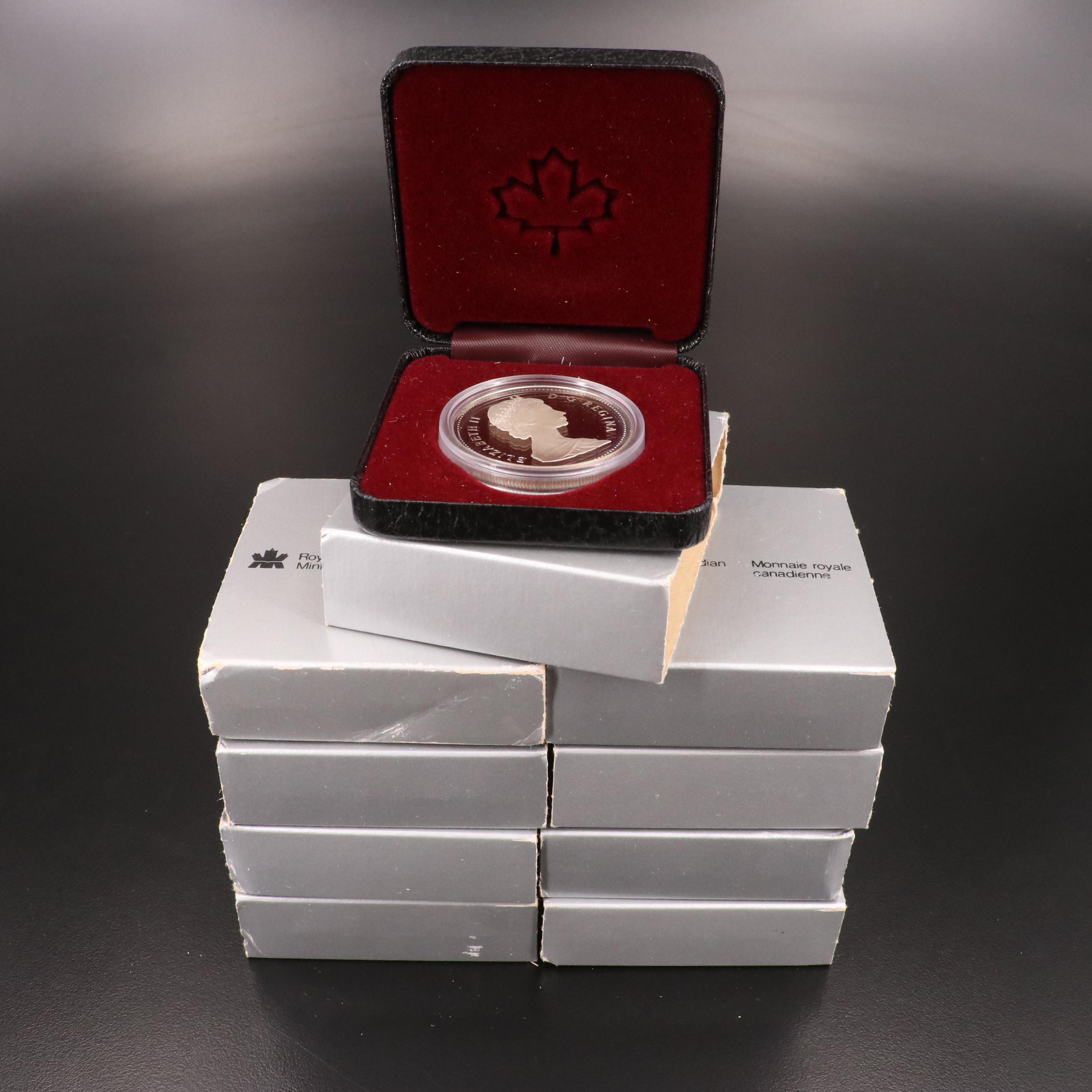 Nine 1986 Vancouver Centennial Canadian Commemorative Proof Silver Dollars