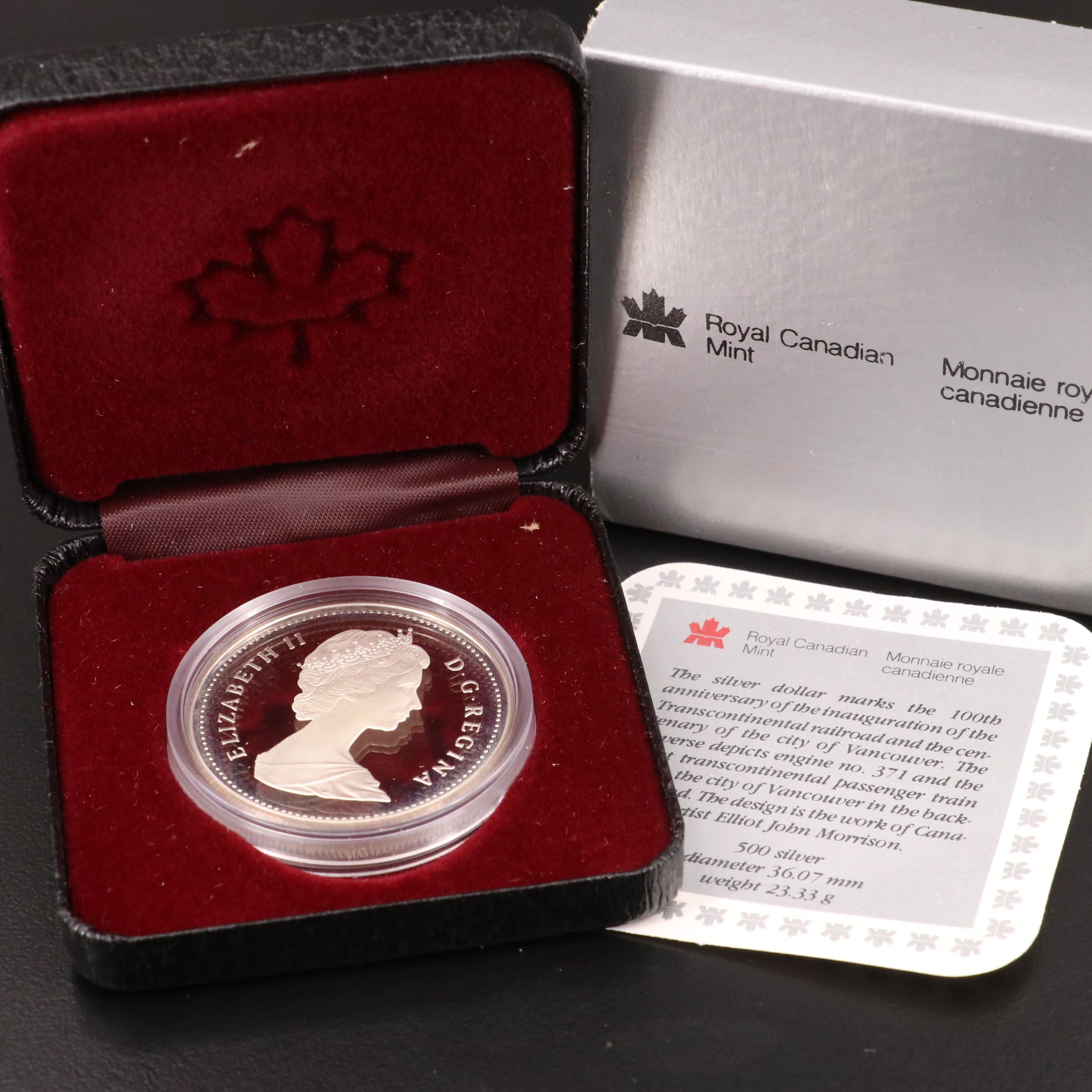 Nine 1986 Vancouver Centennial Canadian Commemorative Proof Silver Dollars