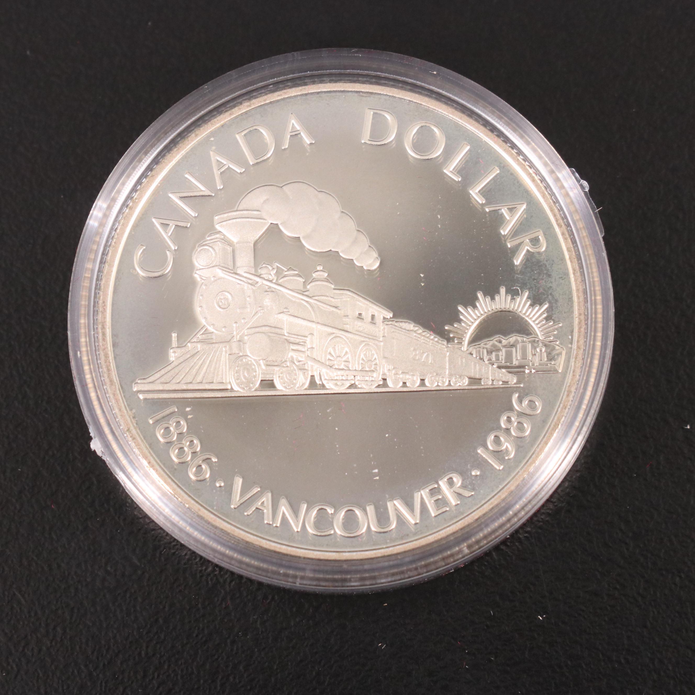 Nine 1986 Vancouver Centennial Canadian Commemorative Proof Silver Dollars