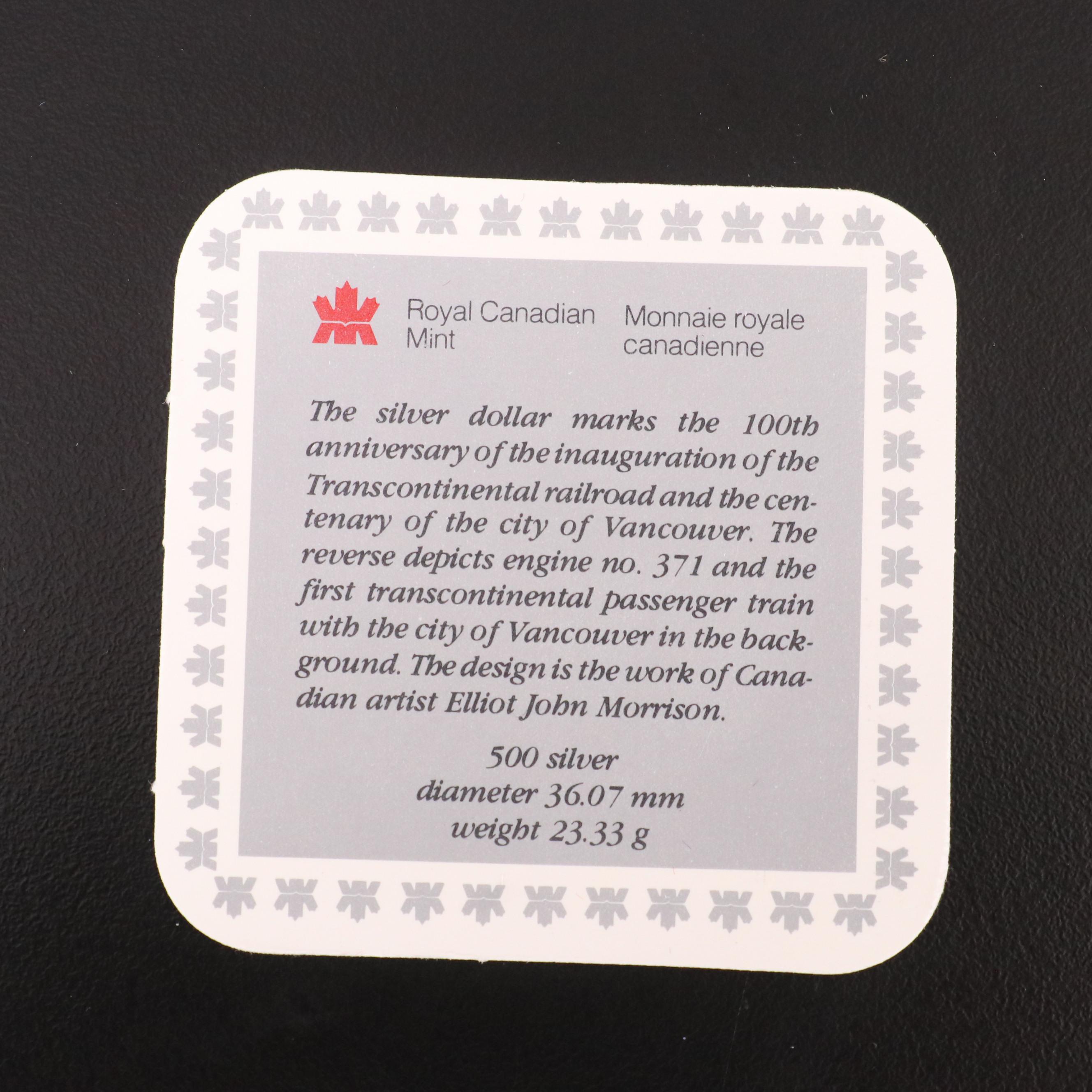 Nine 1986 Vancouver Centennial Canadian Commemorative Proof Silver Dollars