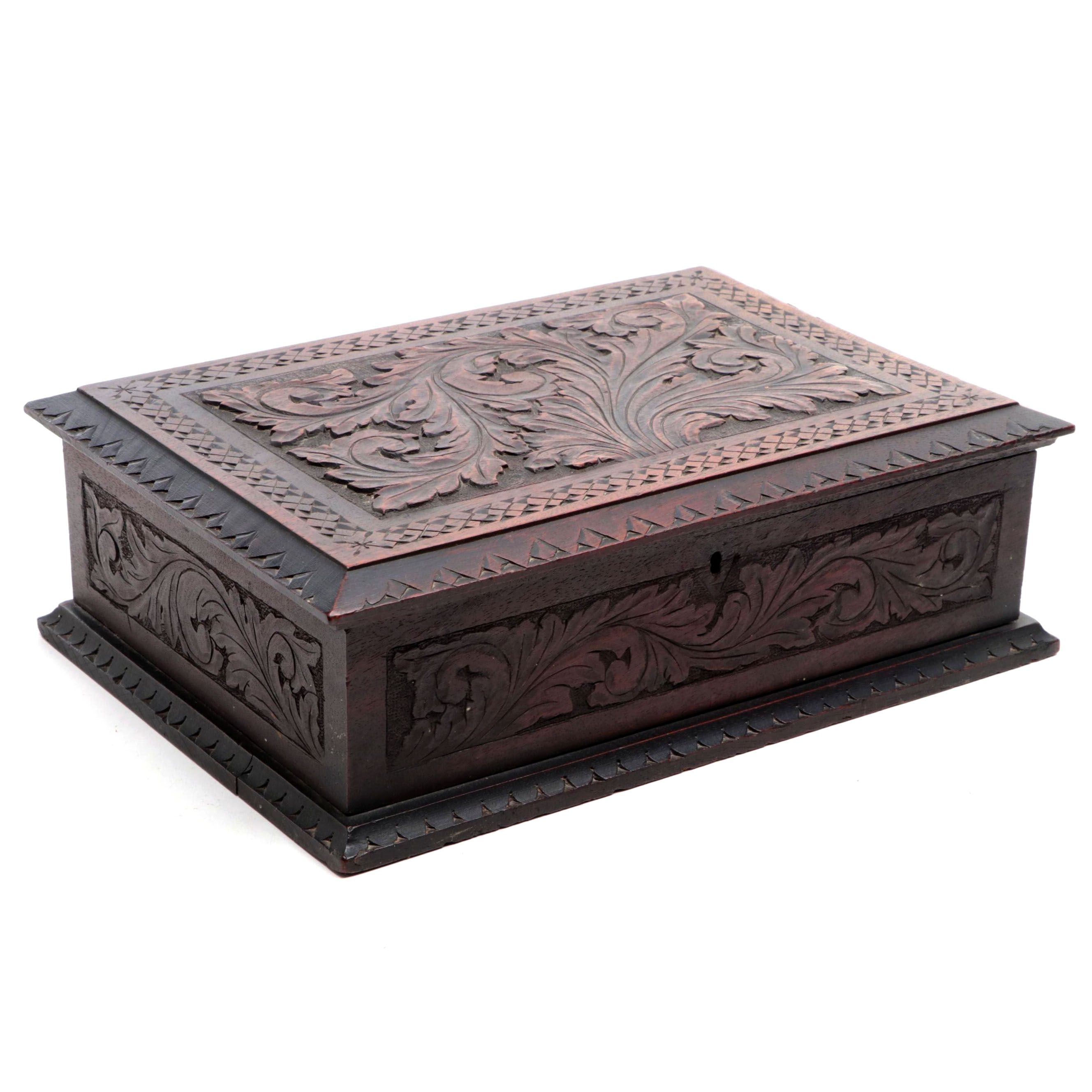 Victorian Art Carved Walnut Box, Late 19th Century