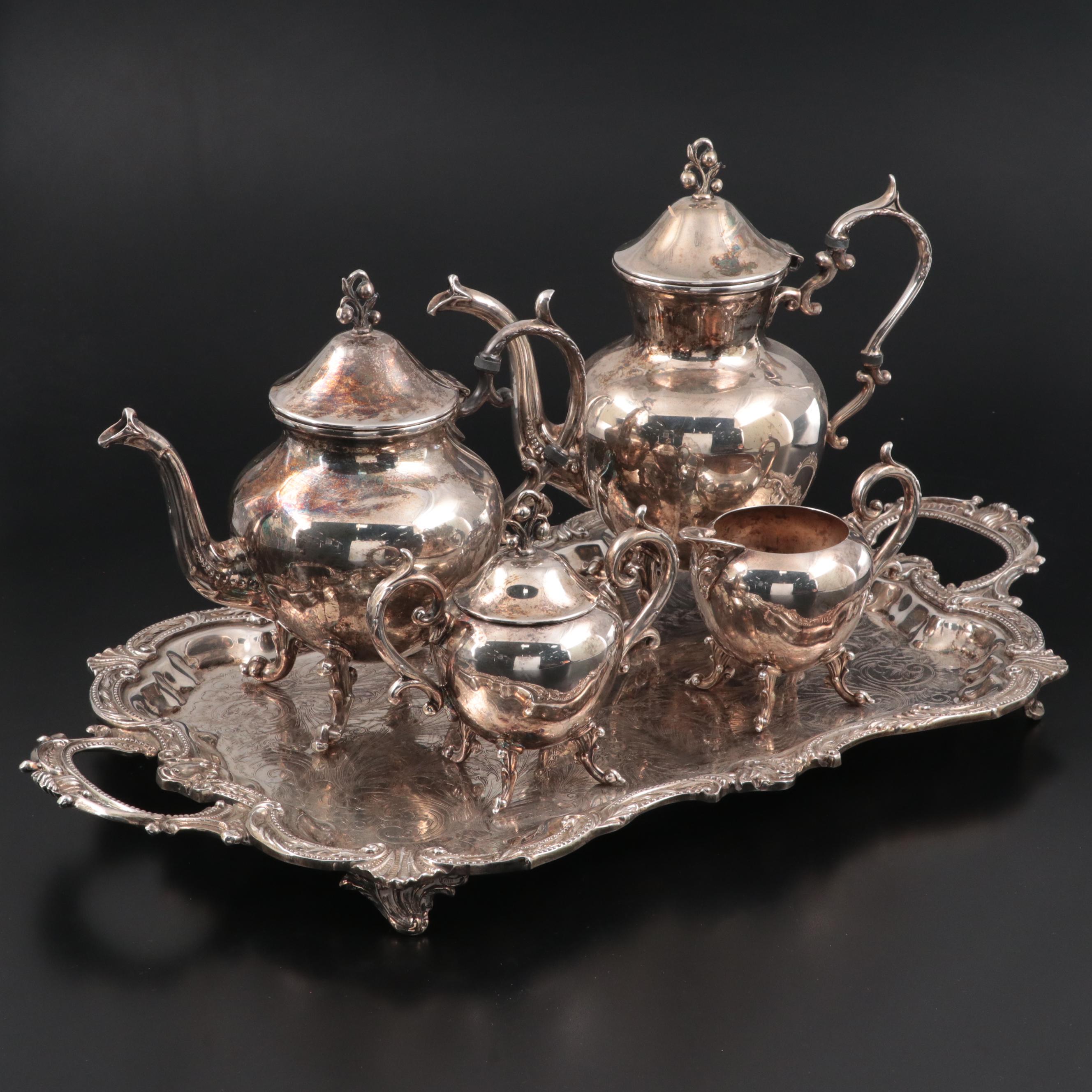 Birmingham Silver Co. Silver Plate Tea and Coffee Service, Mid-20th Century