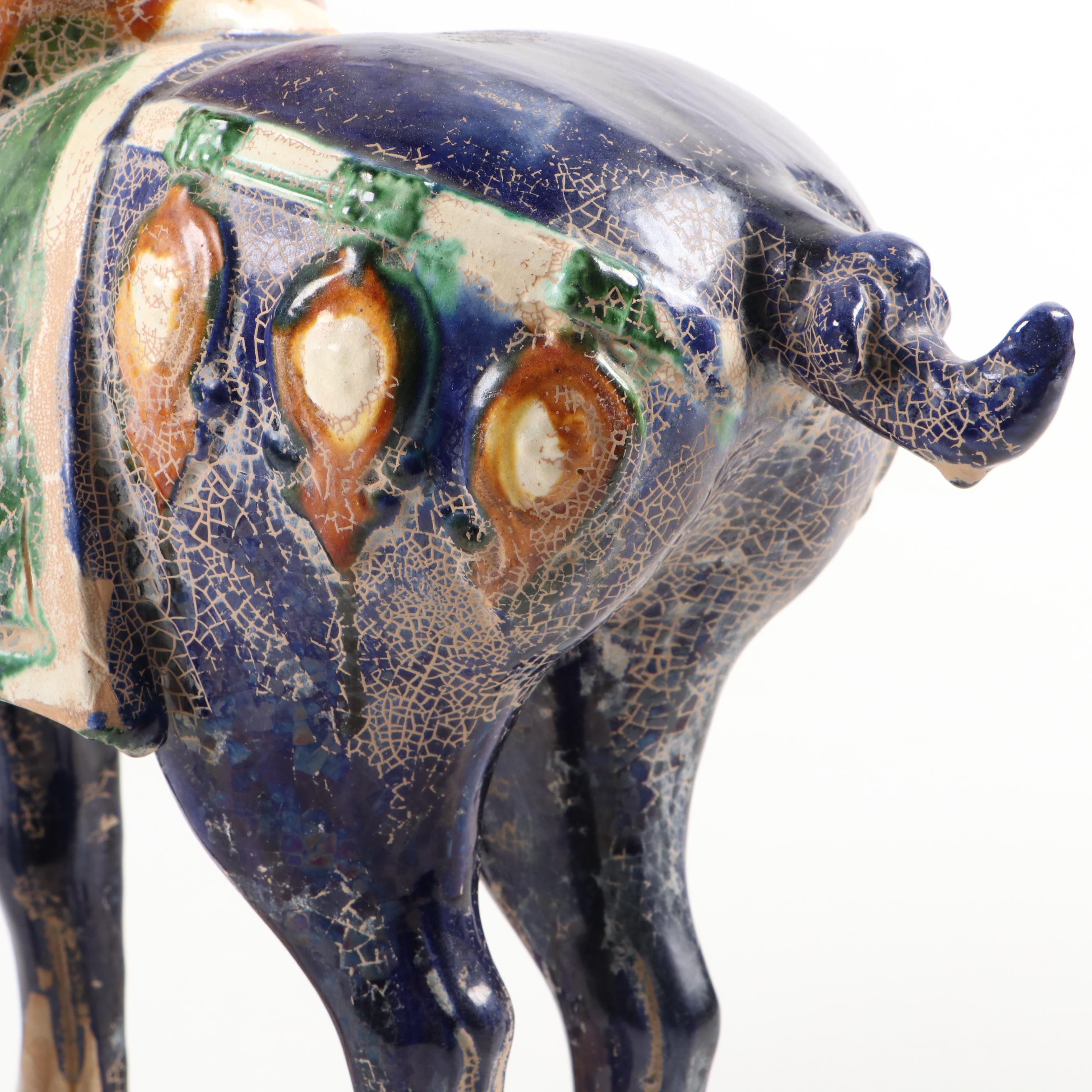 Chinese Tang Style Sancai Glaze Horse and Female Rider Figurine