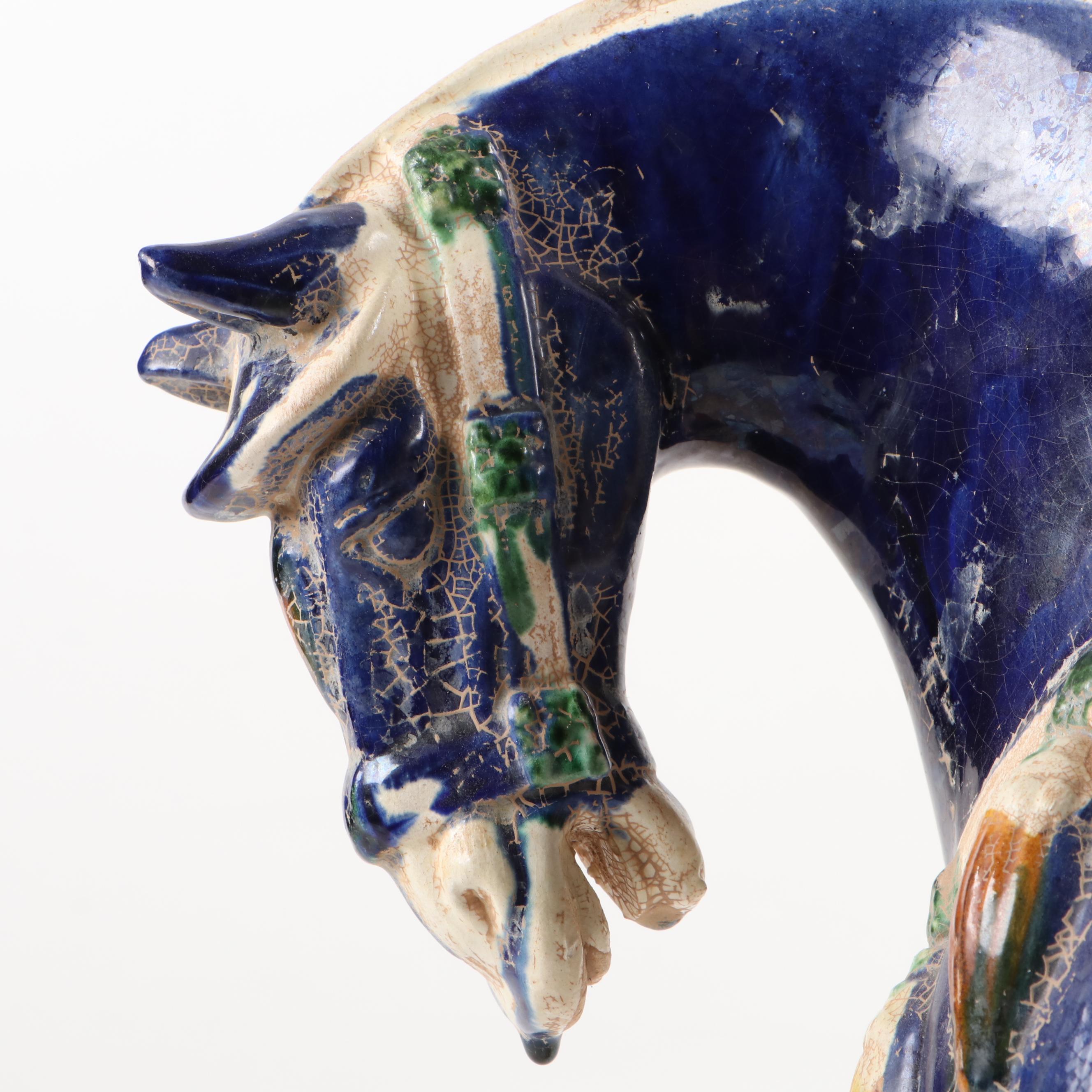 Chinese Tang Style Sancai Glaze Horse and Female Rider Figurine