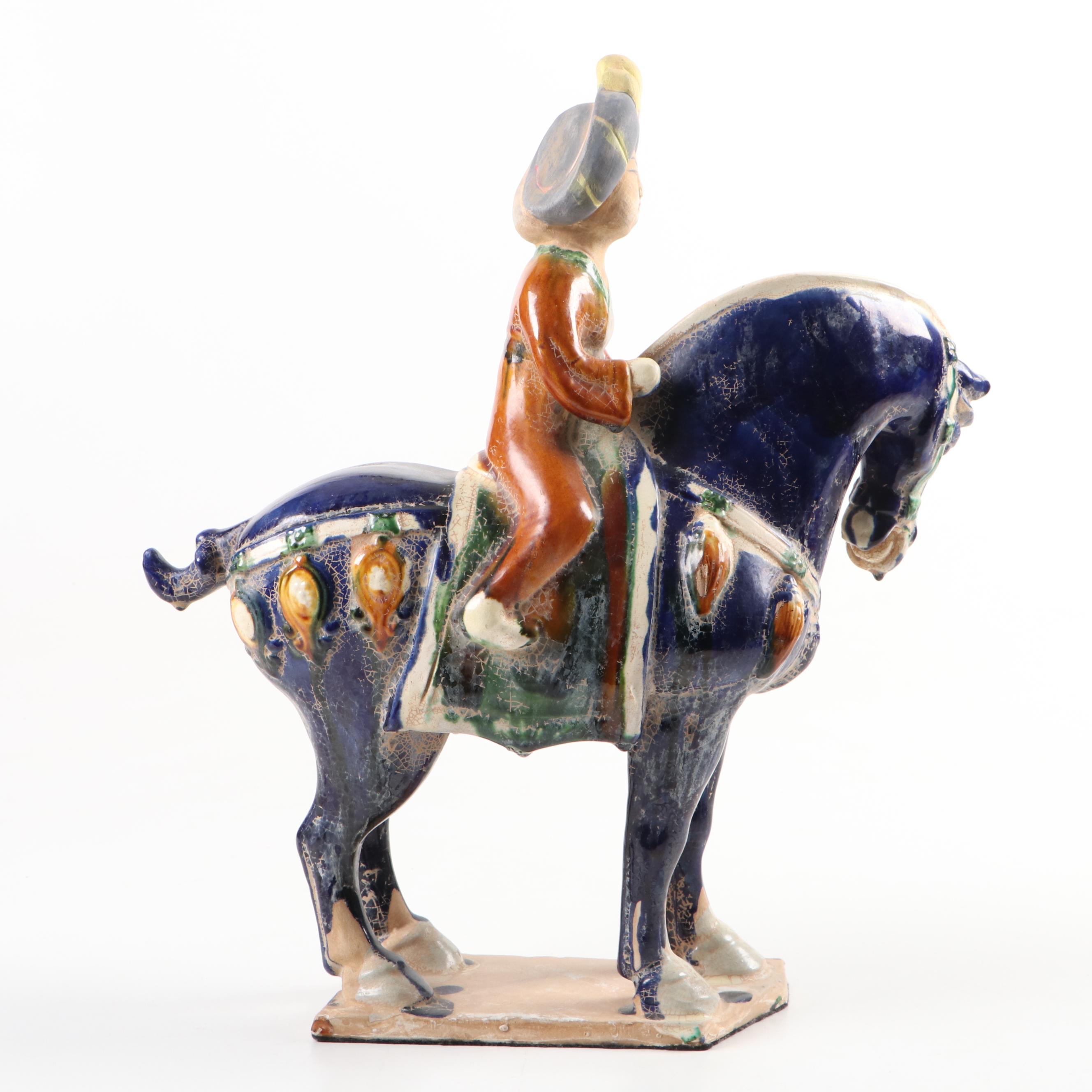 Chinese Tang Style Sancai Glaze Horse and Female Rider Figurine