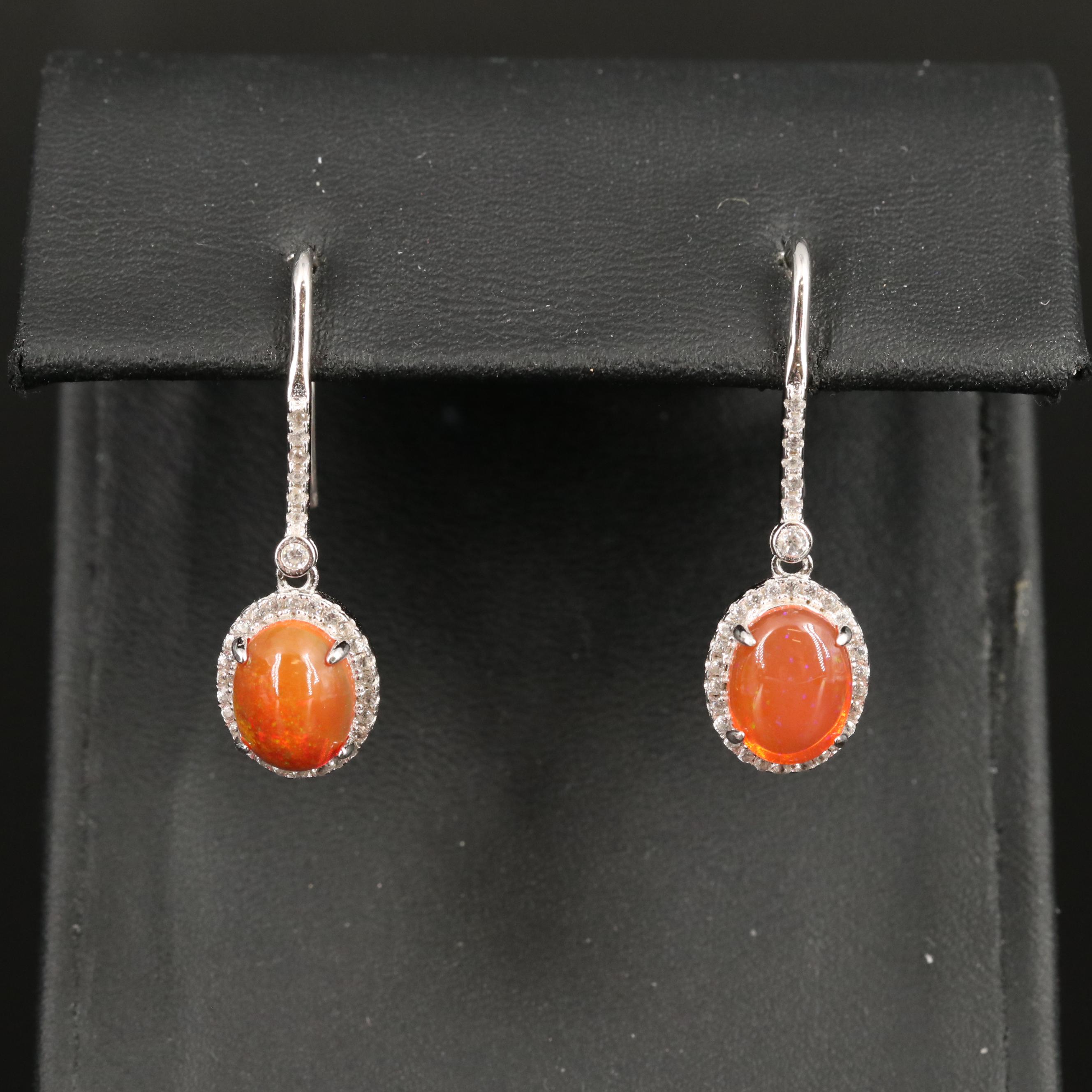 Sterling Opal and White Zircon Earrings