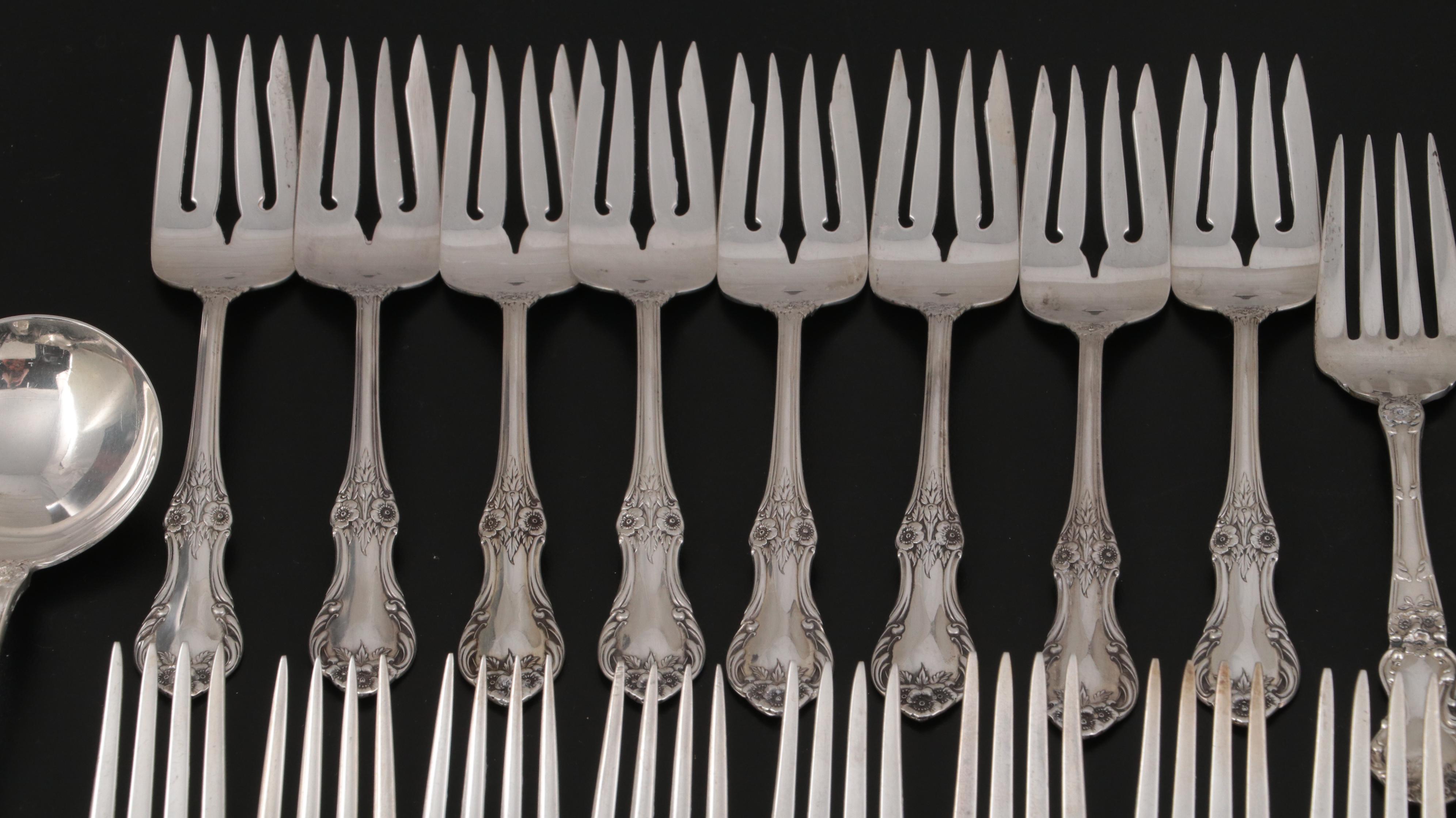 Watson and International Sterling Silver Flatware Service with Floral Handles