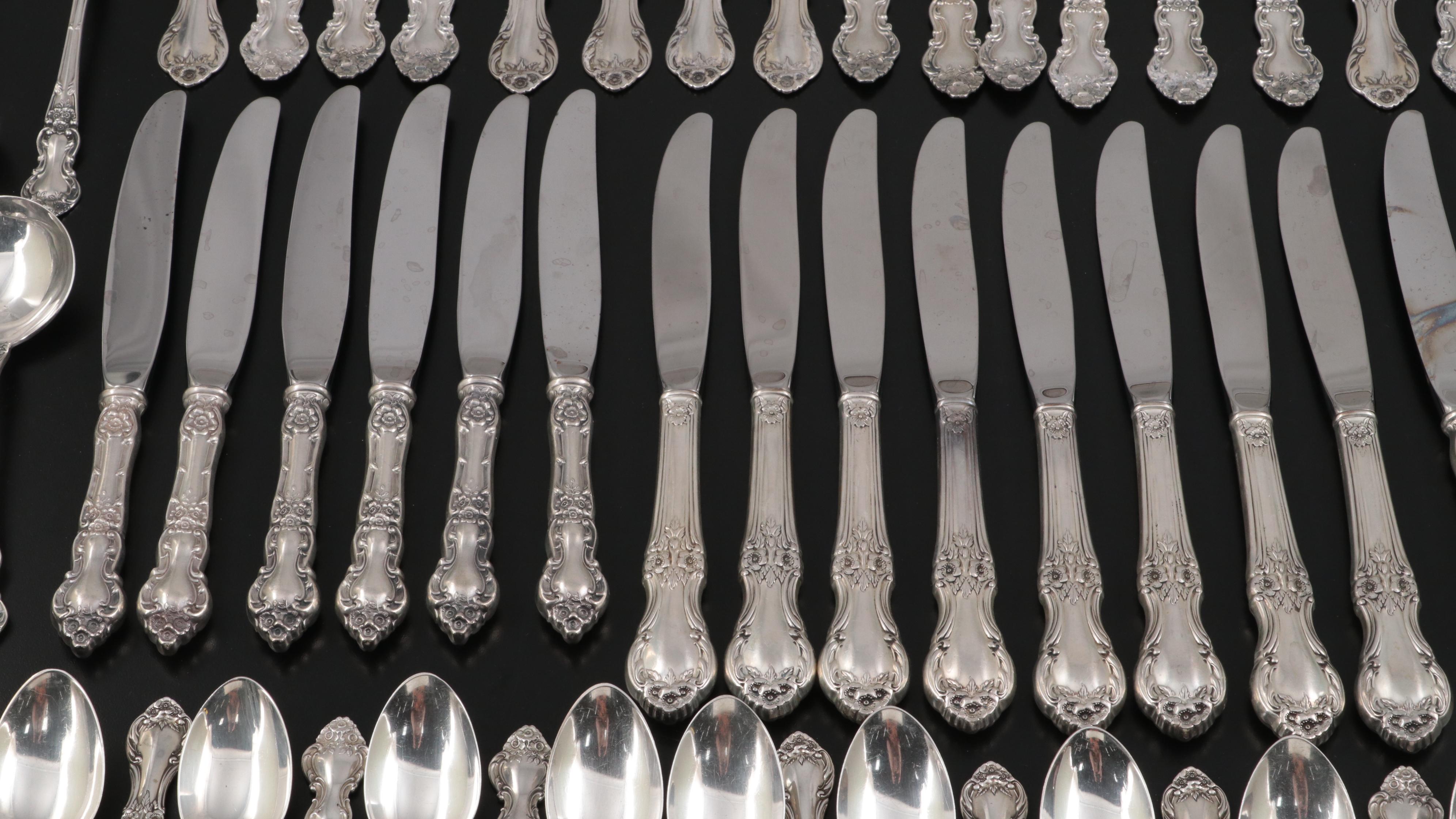 Watson and International Sterling Silver Flatware Service with Floral Handles