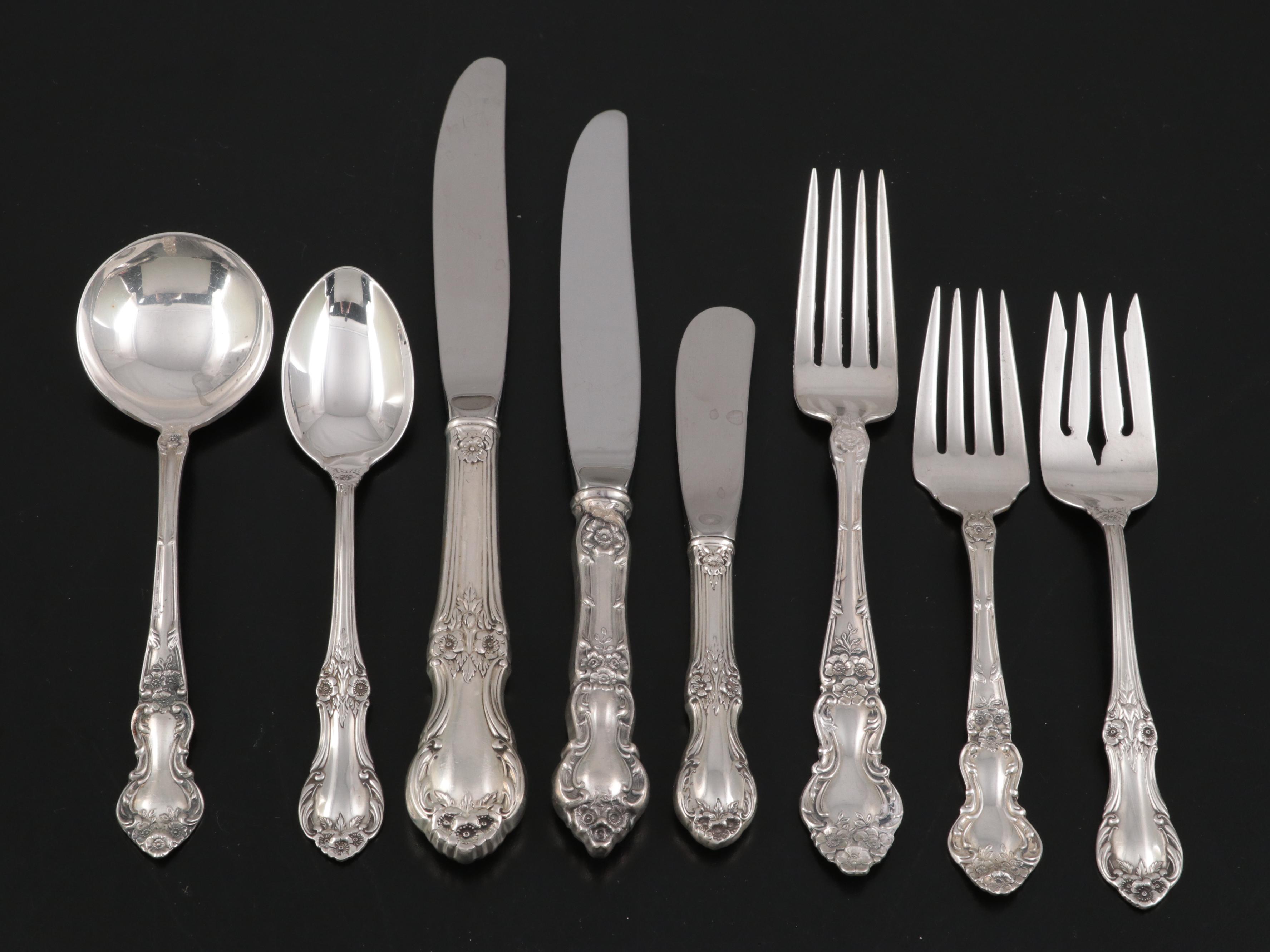 Watson and International Sterling Silver Flatware Service with Floral Handles