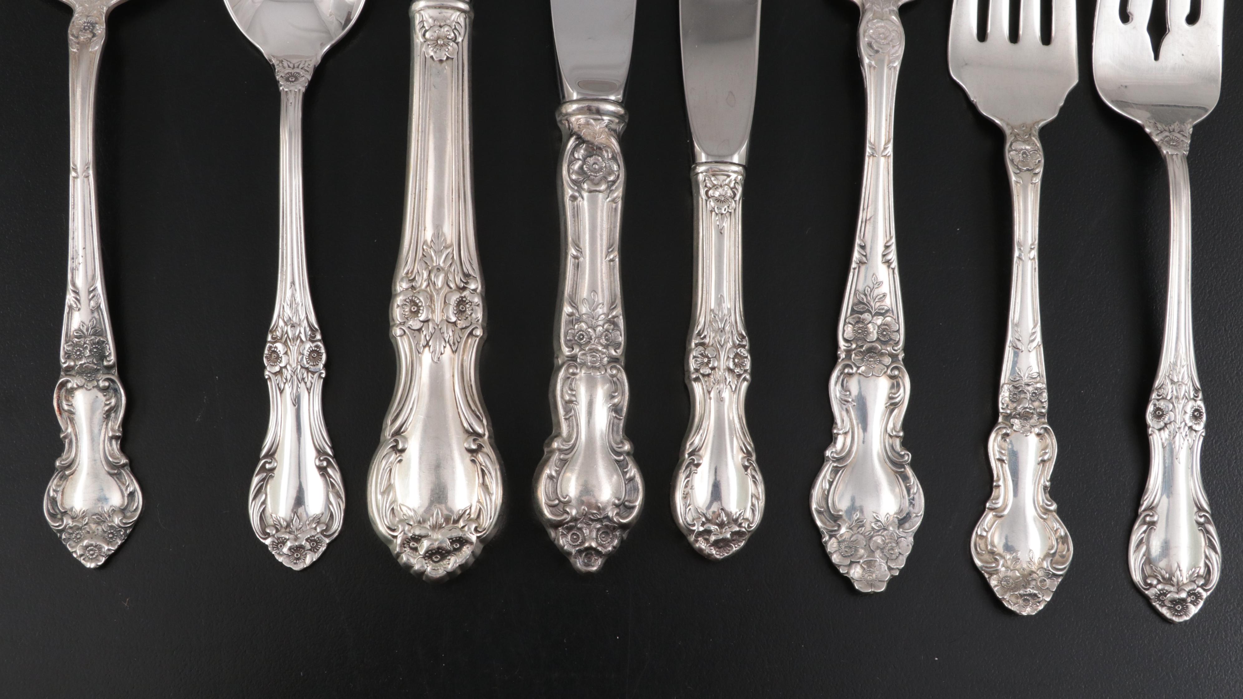 Watson and International Sterling Silver Flatware Service with Floral Handles