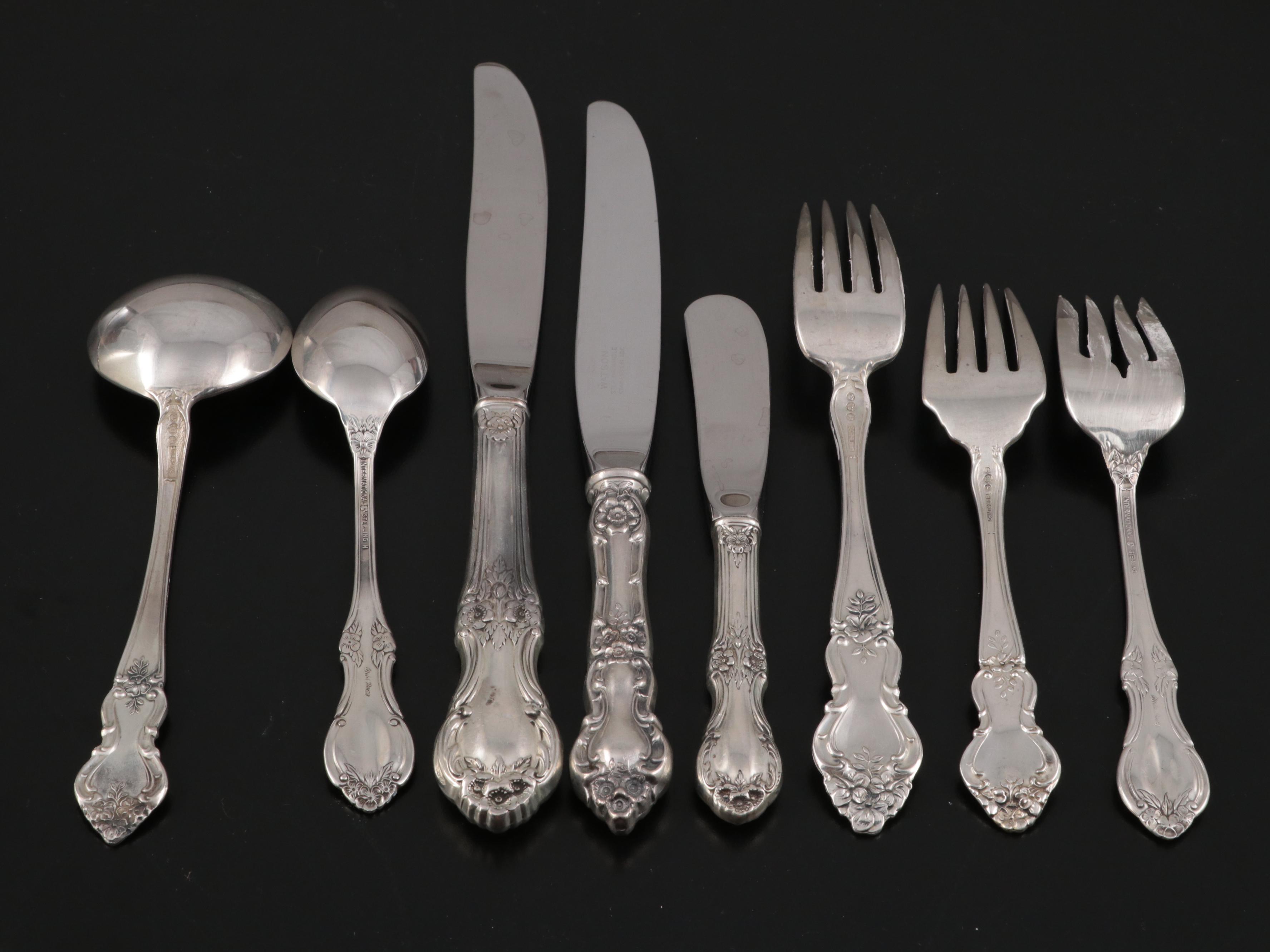 Watson and International Sterling Silver Flatware Service with Floral Handles