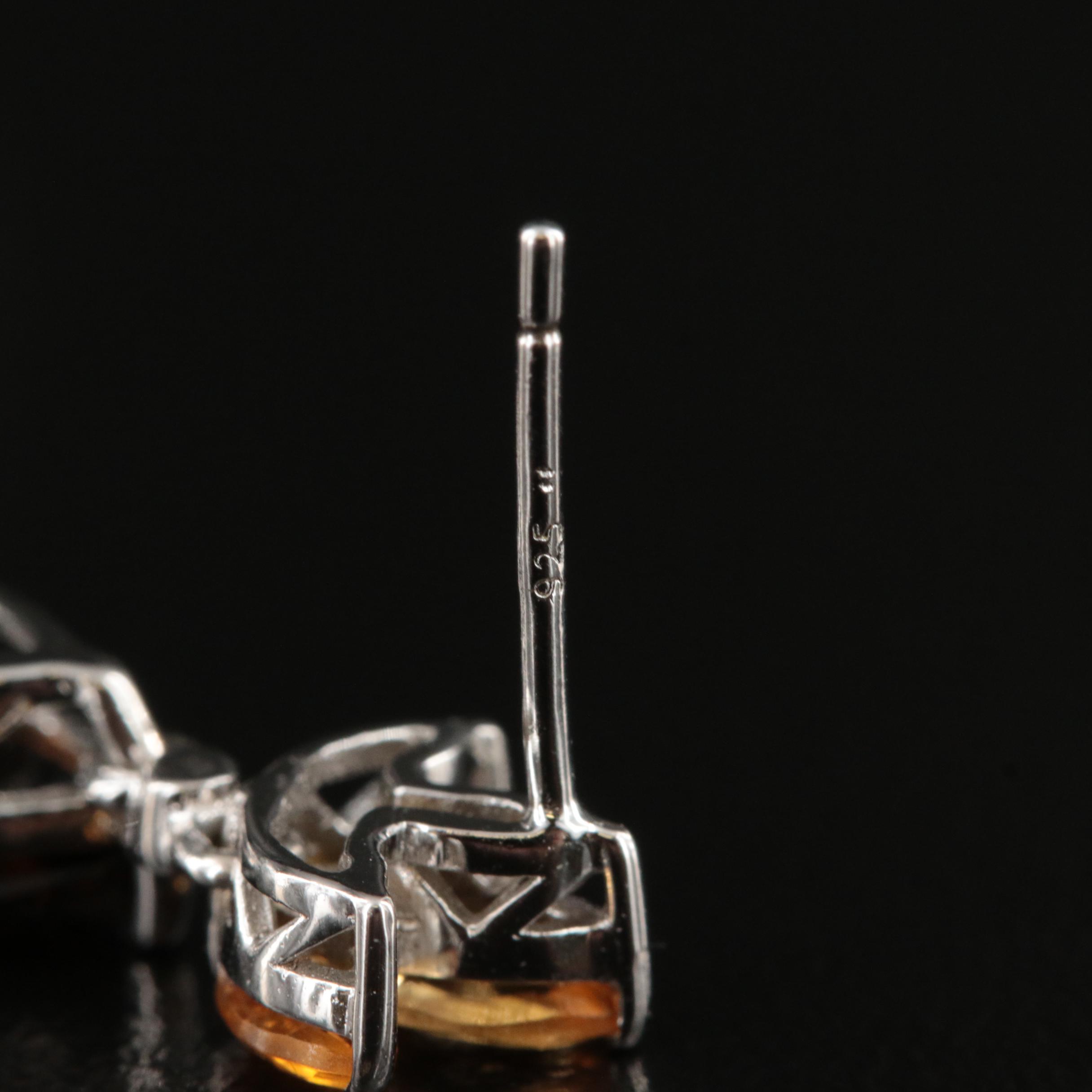 Sterling Smoky Quartz, Citrine and Diamond Earrings