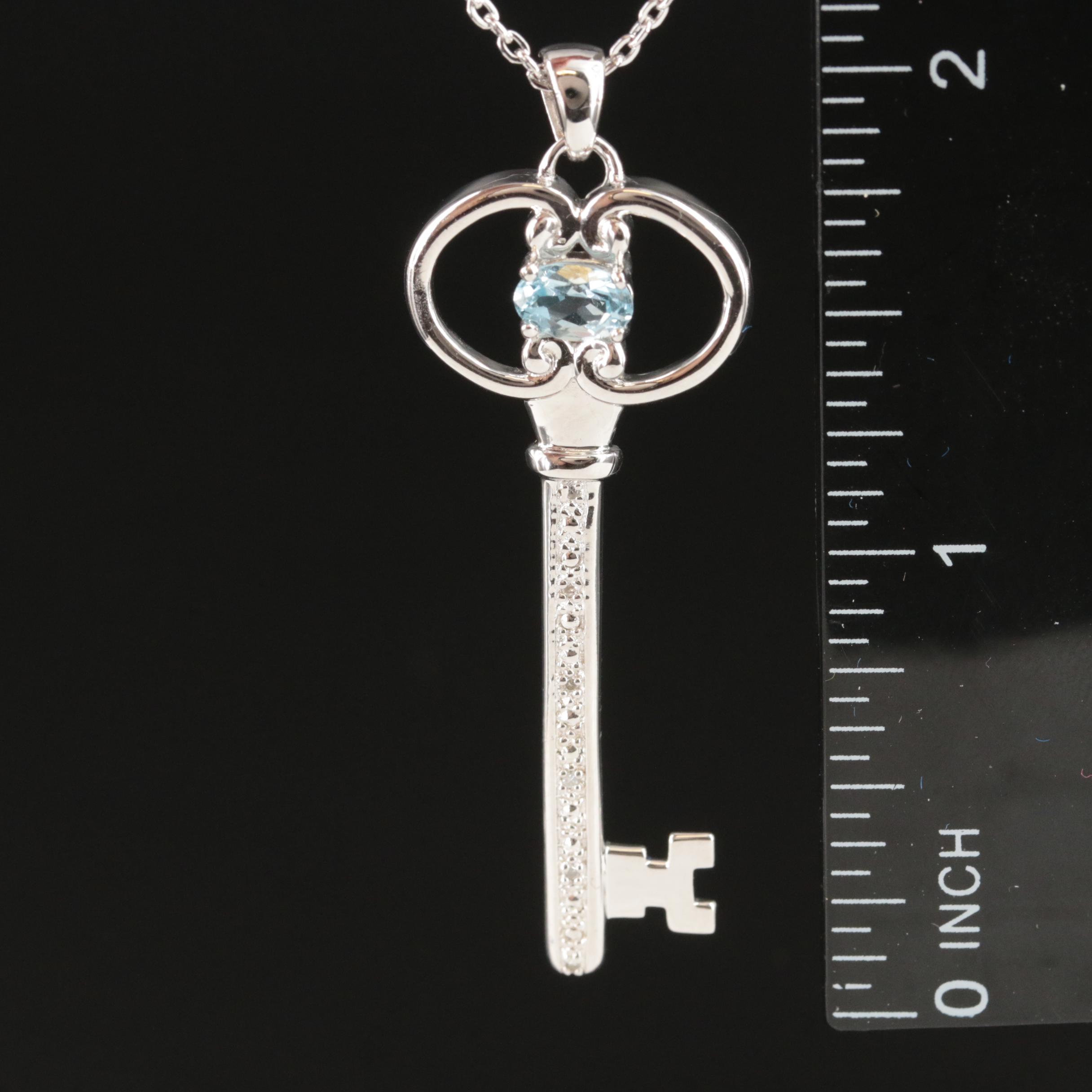 Sterling Sky Blue Topaz and Diamond Key Necklace