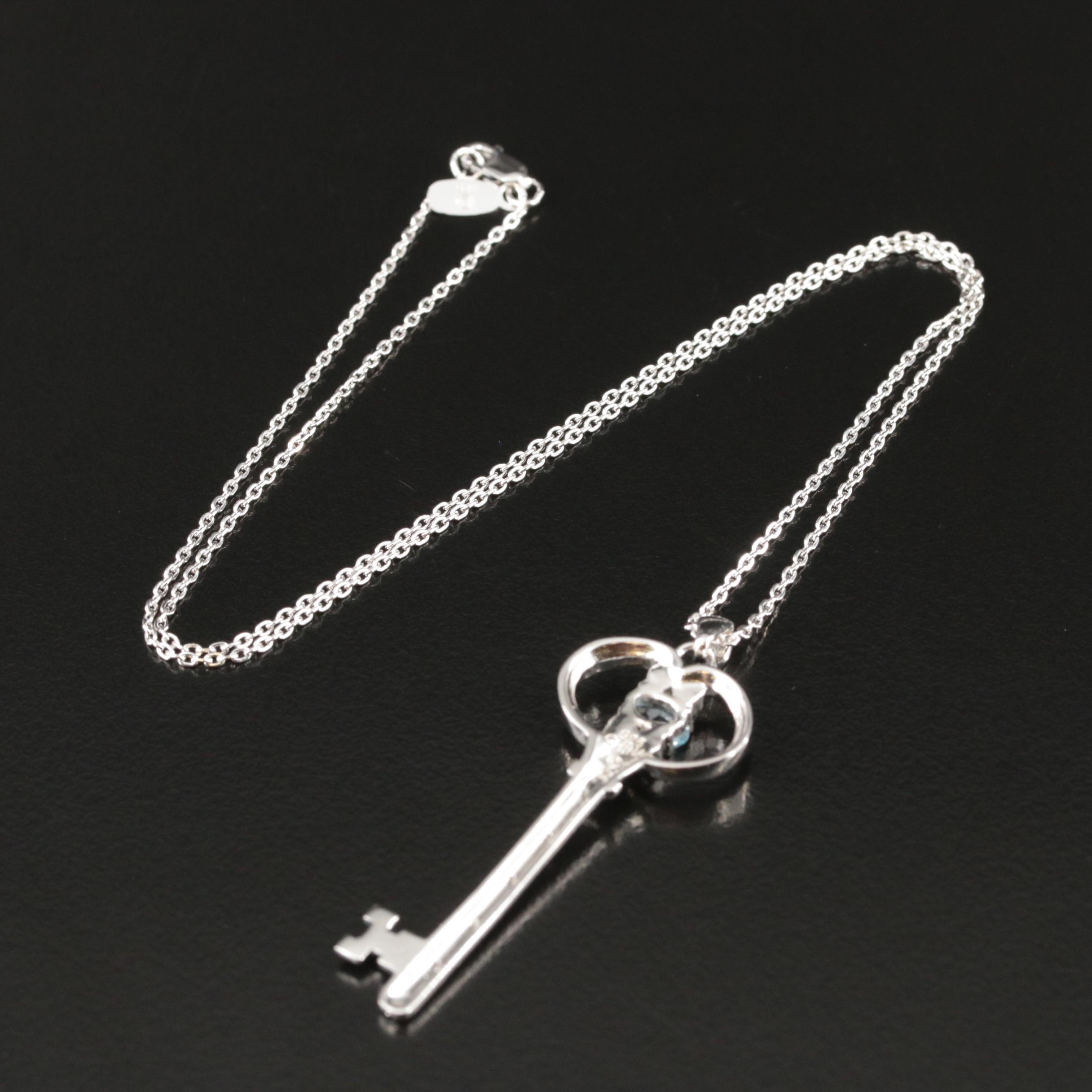 Sterling Sky Blue Topaz and Diamond Key Necklace