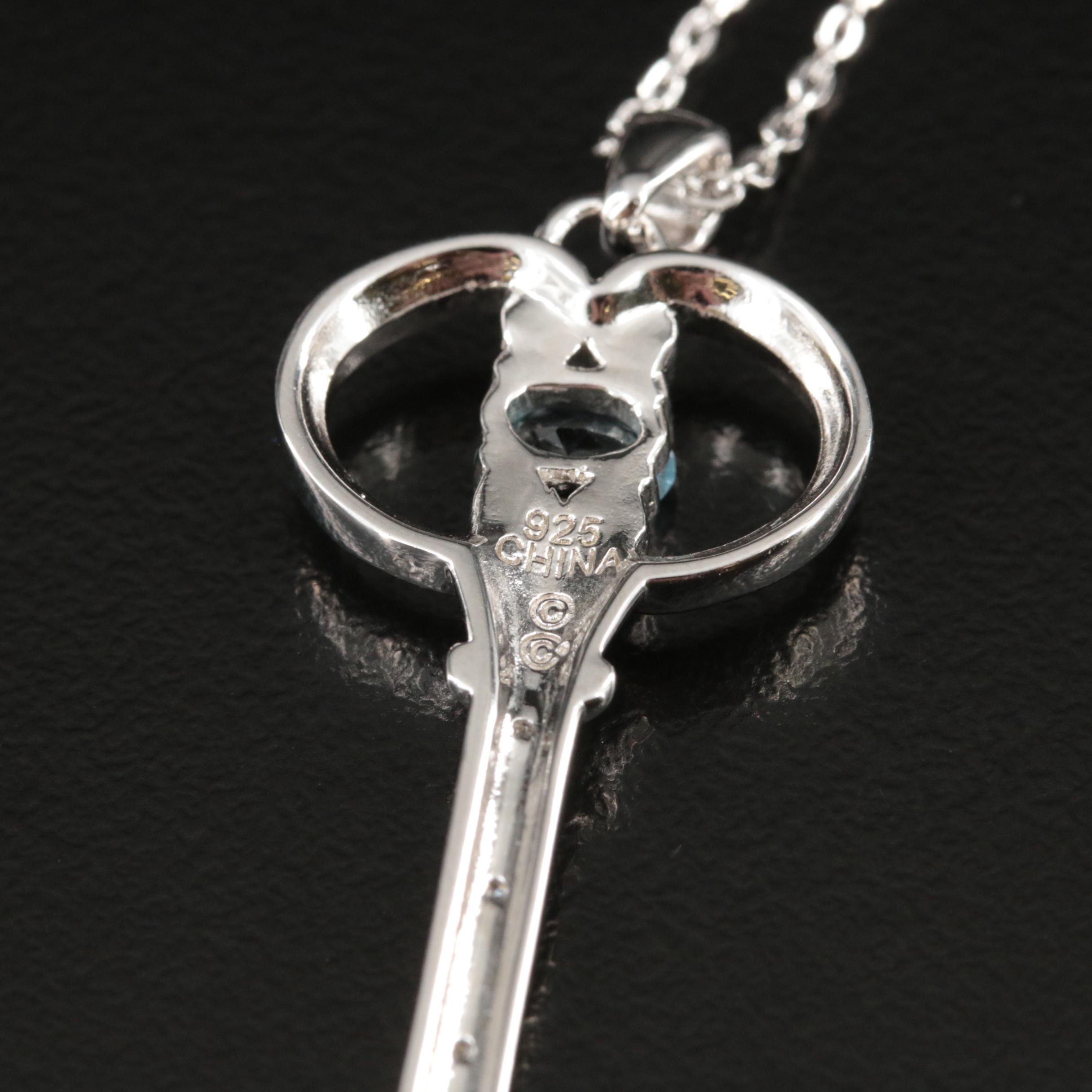 Sterling Sky Blue Topaz and Diamond Key Necklace