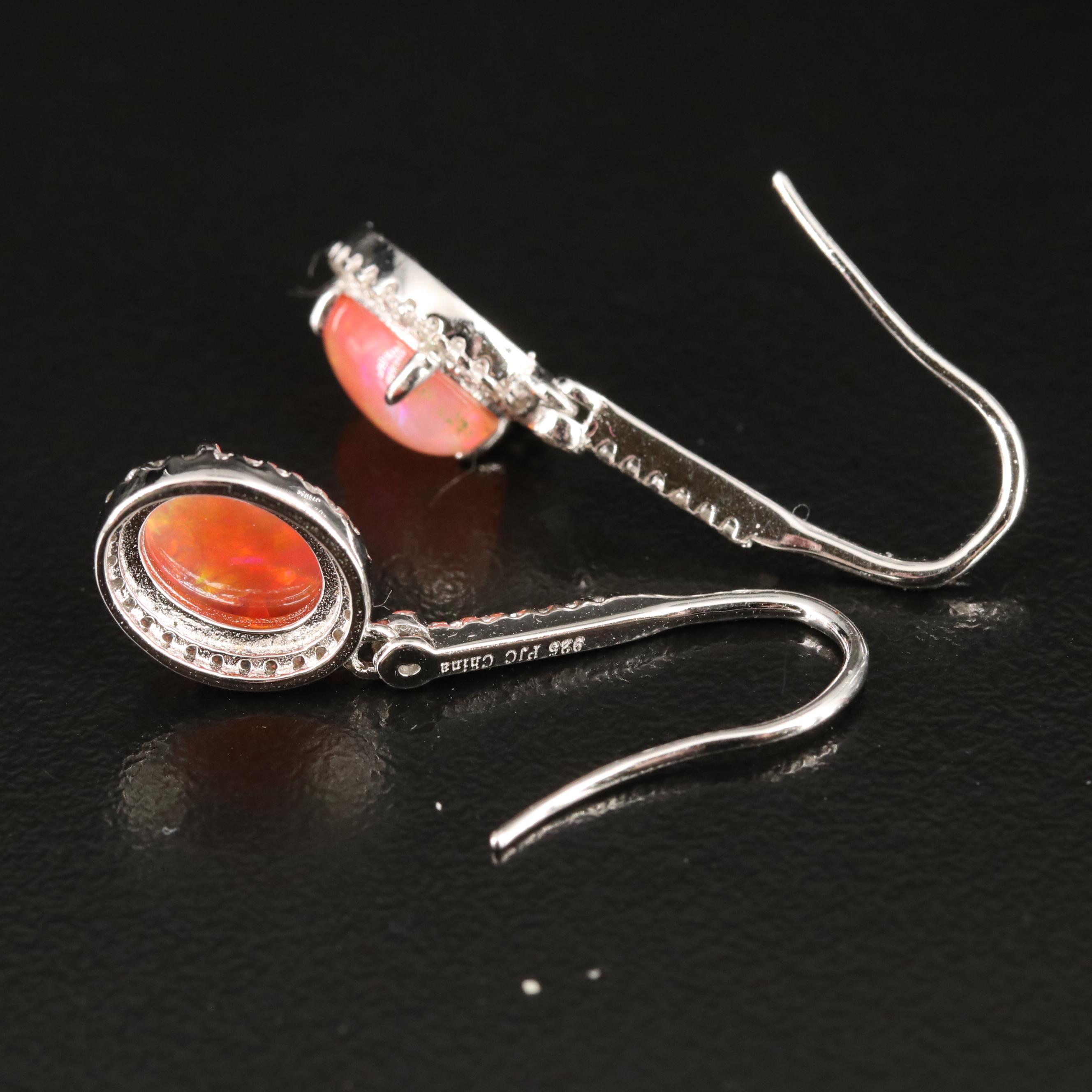 Sterling Opal and Zircon Earrings