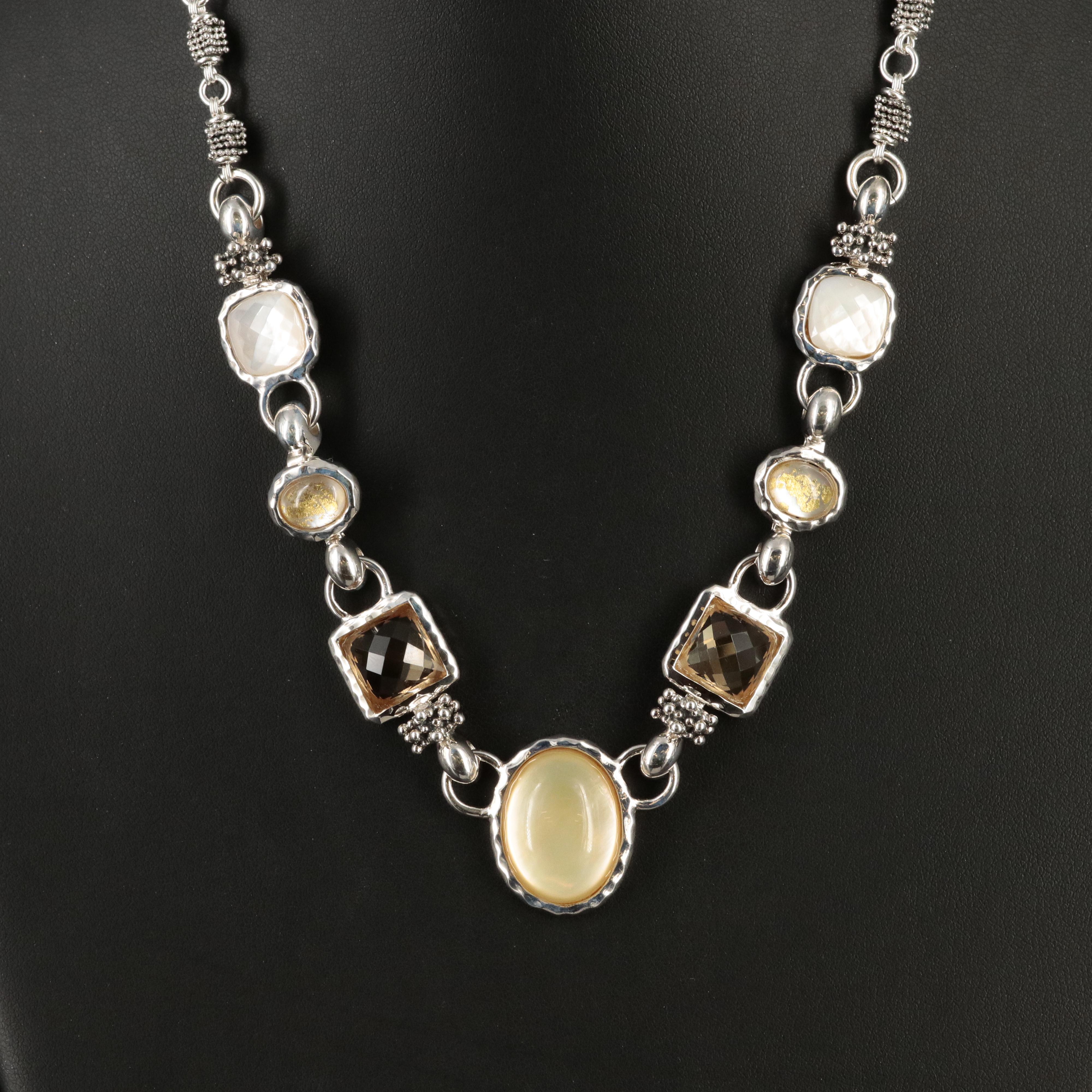 Michael Dawkins Sterling Quartz, Citrine and Mother-of-Pearl Necklace