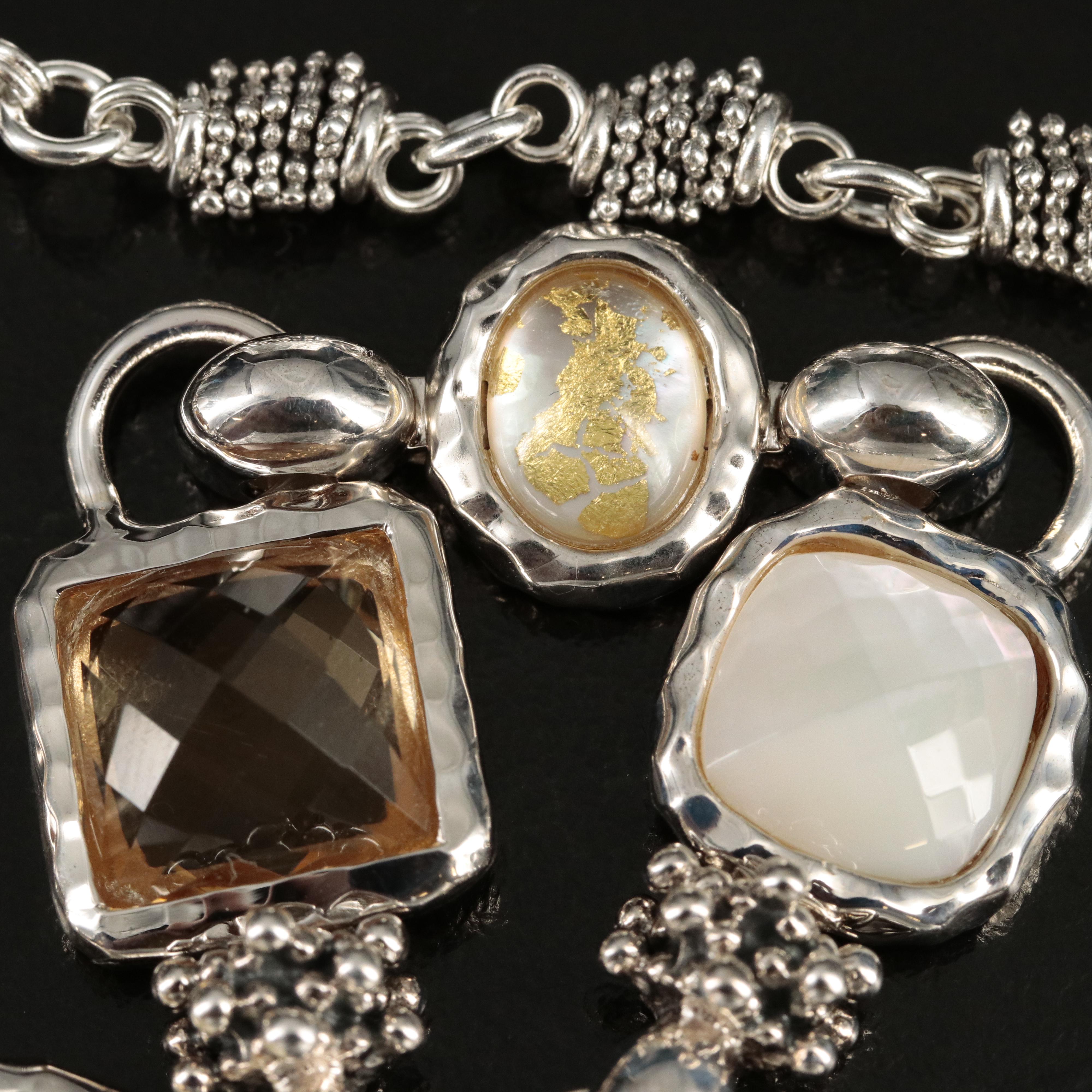 Michael Dawkins Sterling Quartz, Citrine and Mother-of-Pearl Necklace
